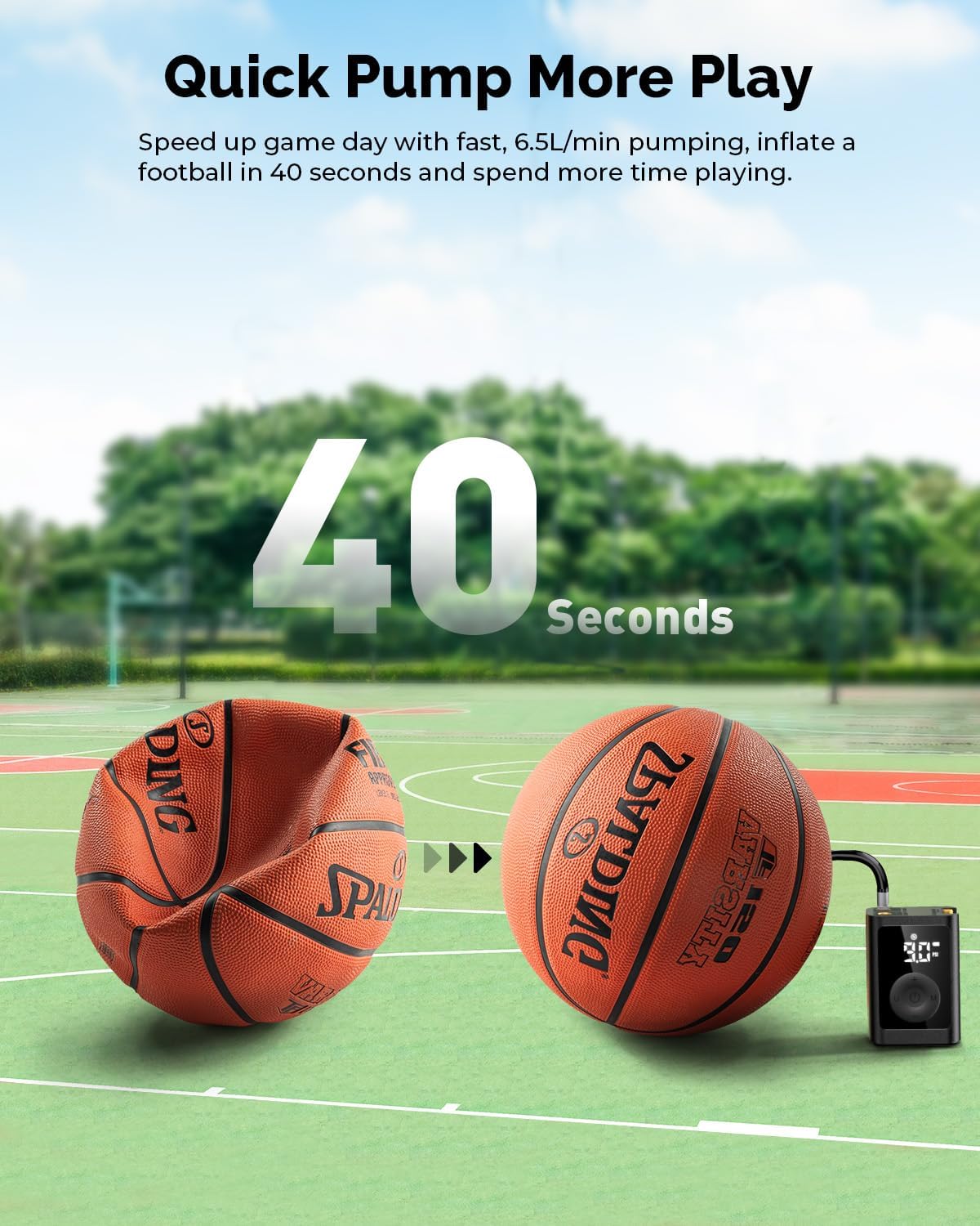 ETENWOLF P300 Plus Ball Pump, Electric Basketball Pump Inflation Deflation | with 3200 mAh Rechargeable Battery and 2 Needles, Air Pump for All Sports Balls - Image 7