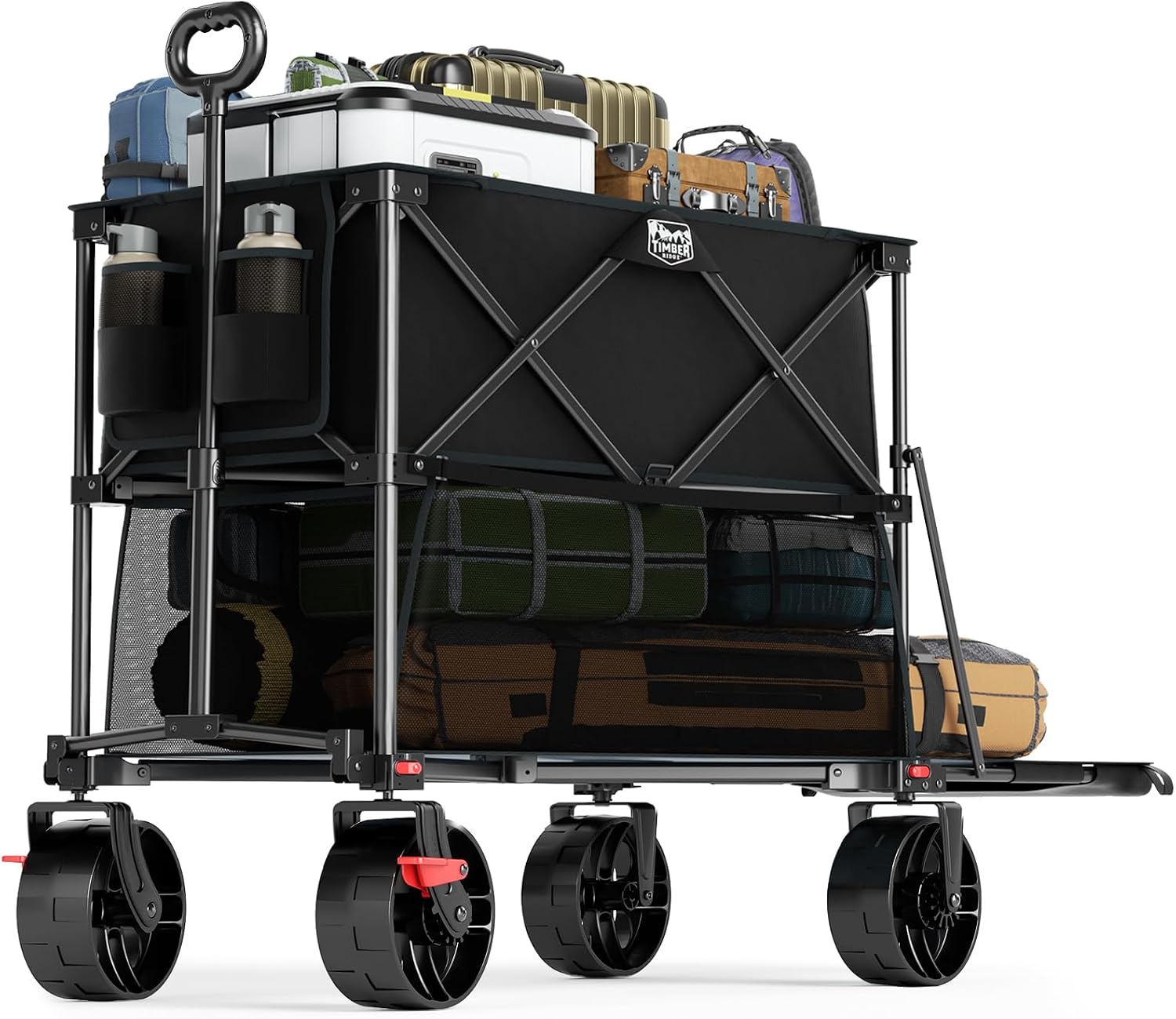 TIMBER RIDGE 400L Folding Double Decker Wagon with Brakes, 54" Extra Long | Extender Wagon Cart, 450lbs Heavy Duty Collapsible Cart with All-Terrain Big Wheels for Camping, Sports, Shopping