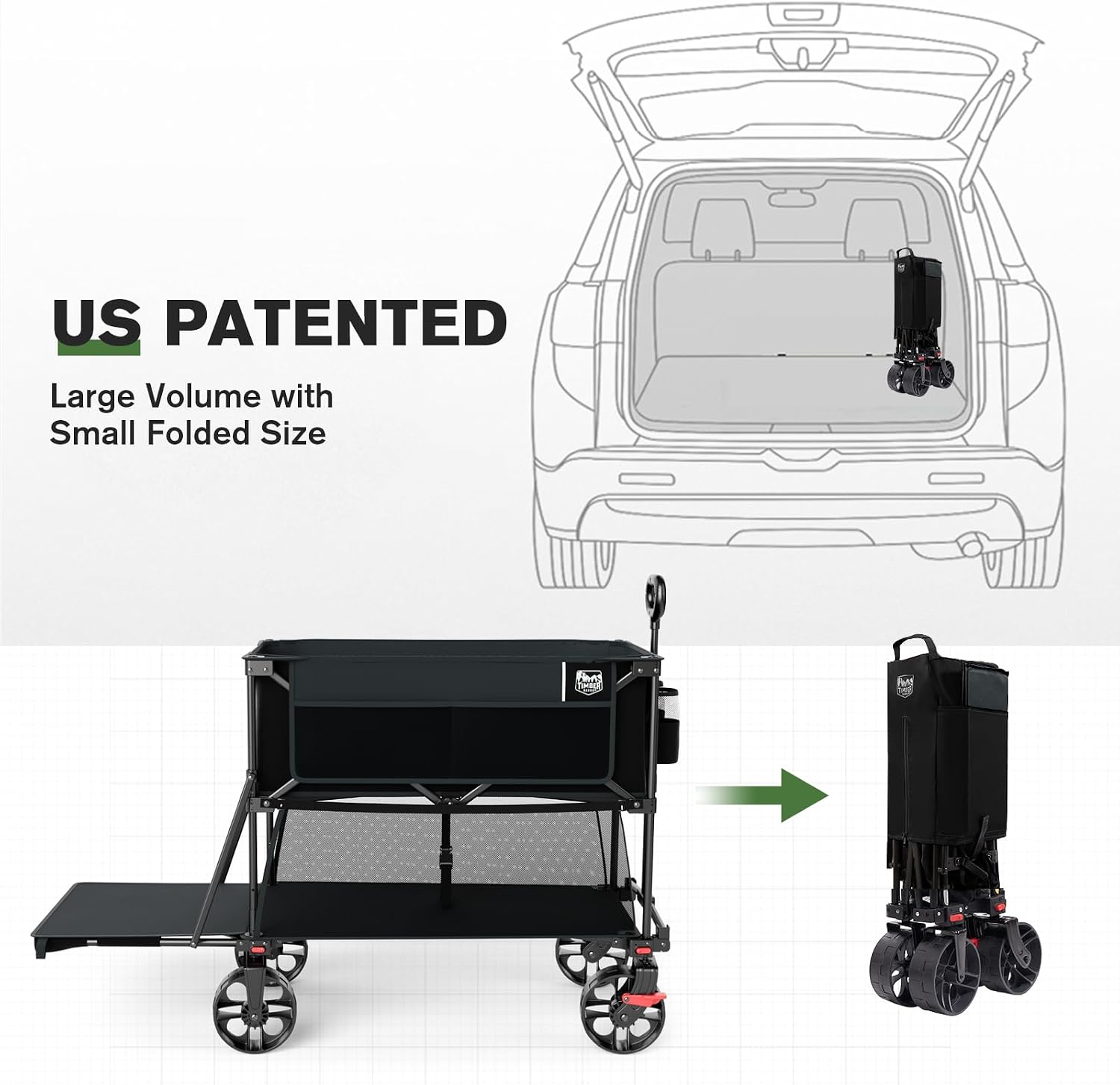 TIMBER RIDGE 400L Folding Double Decker Wagon with Brakes, 54" Extra Long | Extender Wagon Cart, 450lbs Heavy Duty Collapsible Cart with All-Terrain Big Wheels for Camping, Sports, Shopping - Image 6
