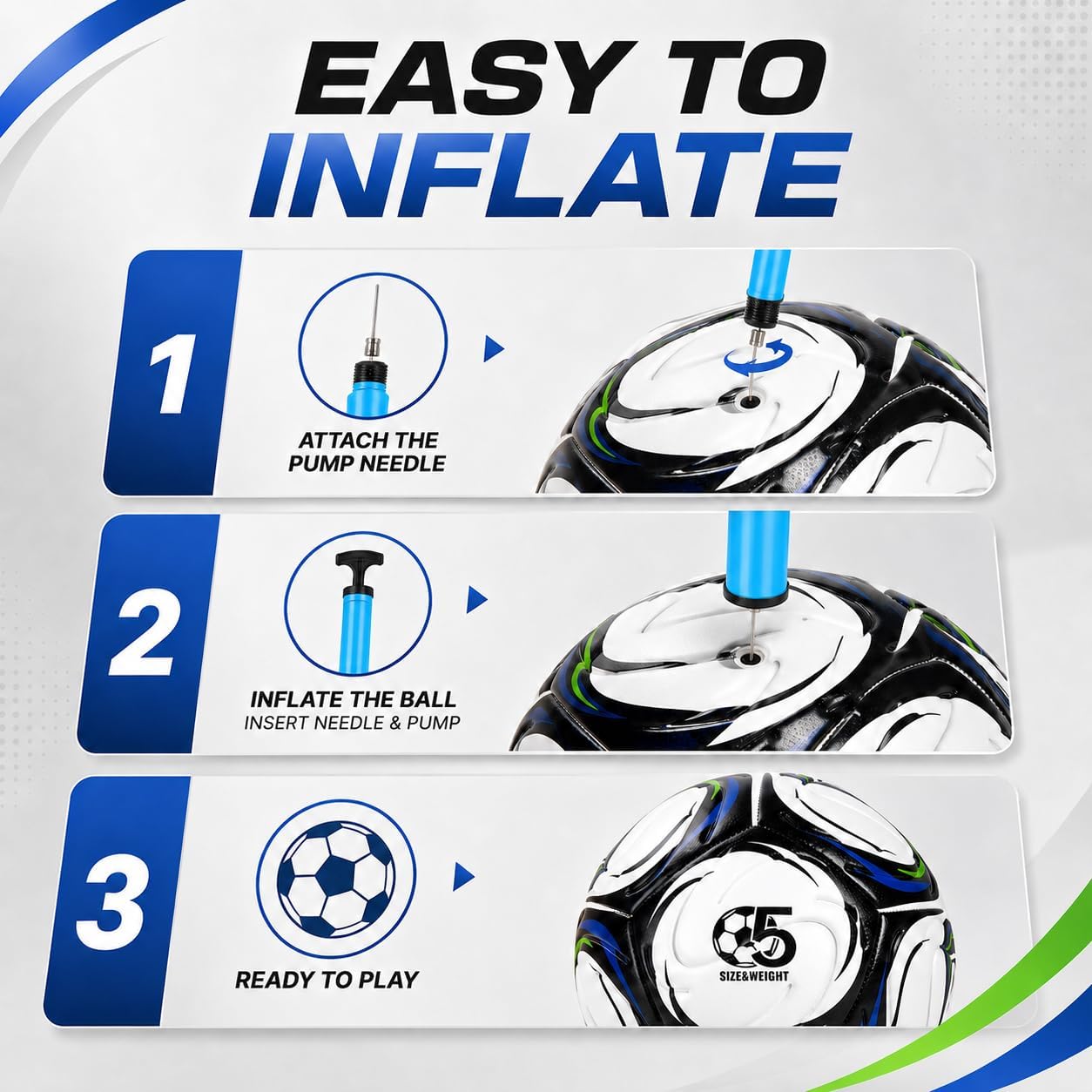 Soccer Ball Size 5 with Pump, Durable Training Ball for Indoor Outdoor Use | Textured cover and reinforced stitching support responsive touch, control and repeated play on grass, turf and courts. - Image 7