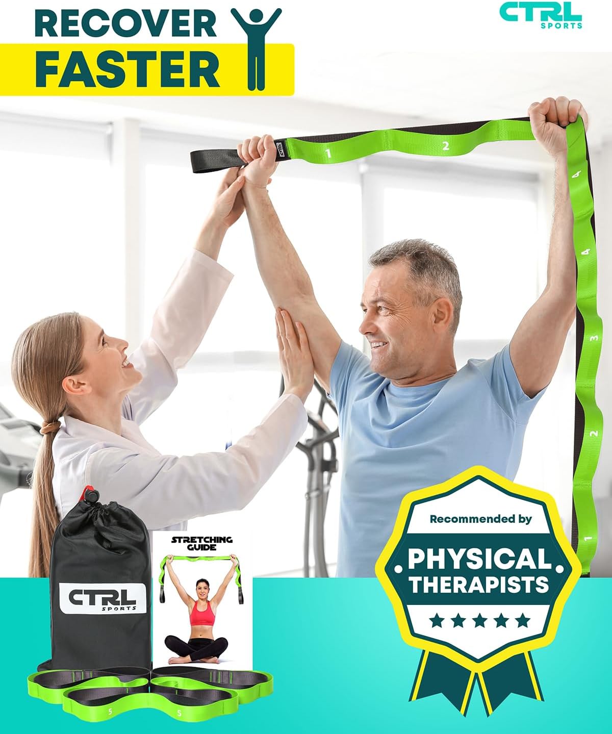 Stretching Strap with Loops - Non Elastic Yoga Strap for Physical Therapy | Video Exercises Included - Stretch bands for Stretching Equipment and Flexibility - Fascia, Hamstring & Leg Stretcher Belt - Image 7