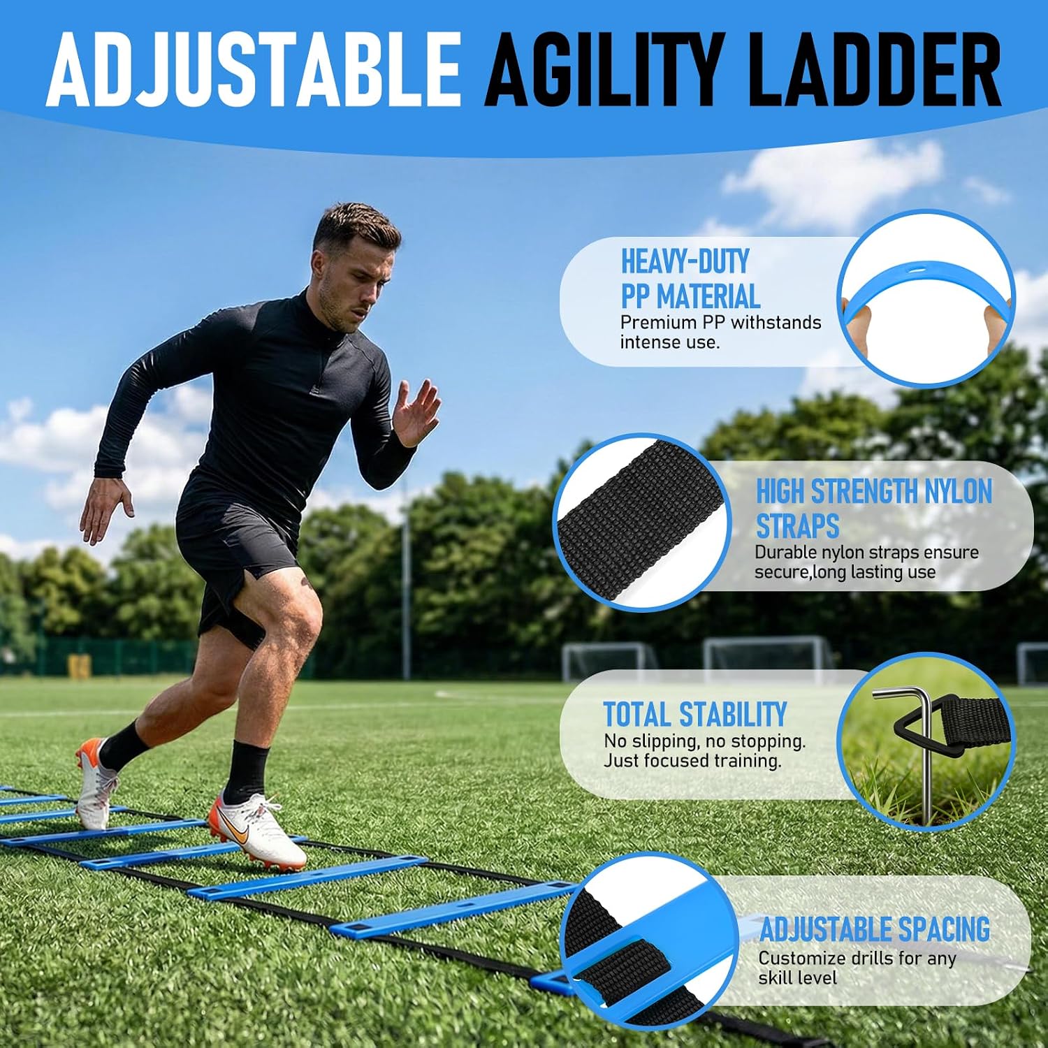 Agility Ladder,Soccer Training Equipment Set,20ft Speed Ladder,4 Agility Hurdles,Football Basketball Training Equipment,Football Accessories for Kids Youth Adults | Footwork, Speed & Agility Training - Image 3