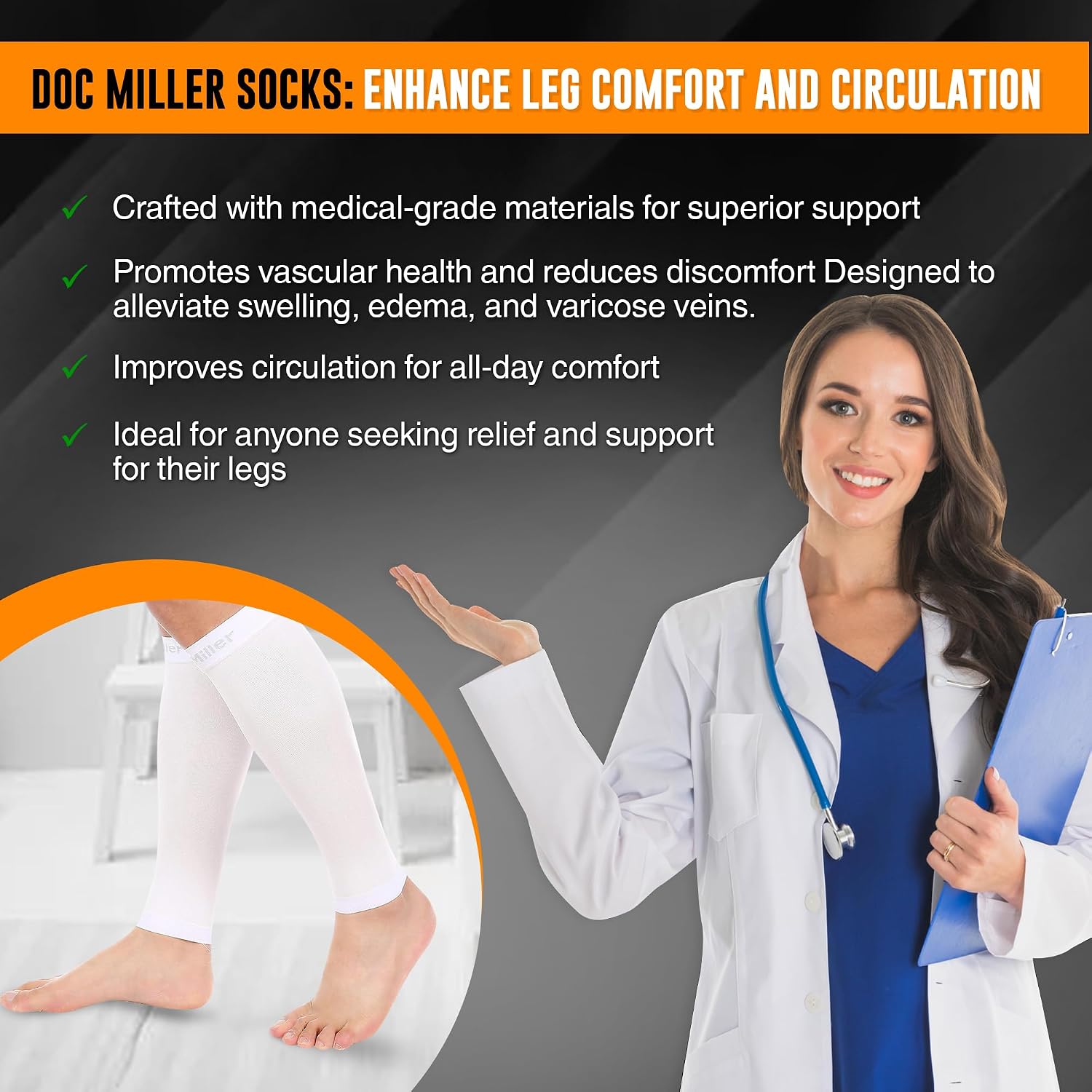 Doc Miller Compression Calf Sleeve for Men & Women, 20-30mmHg | Graduated Support for Running, Shin Splints, Calf Strain, Knee High, Small to 6XL Plus Size - Image 6