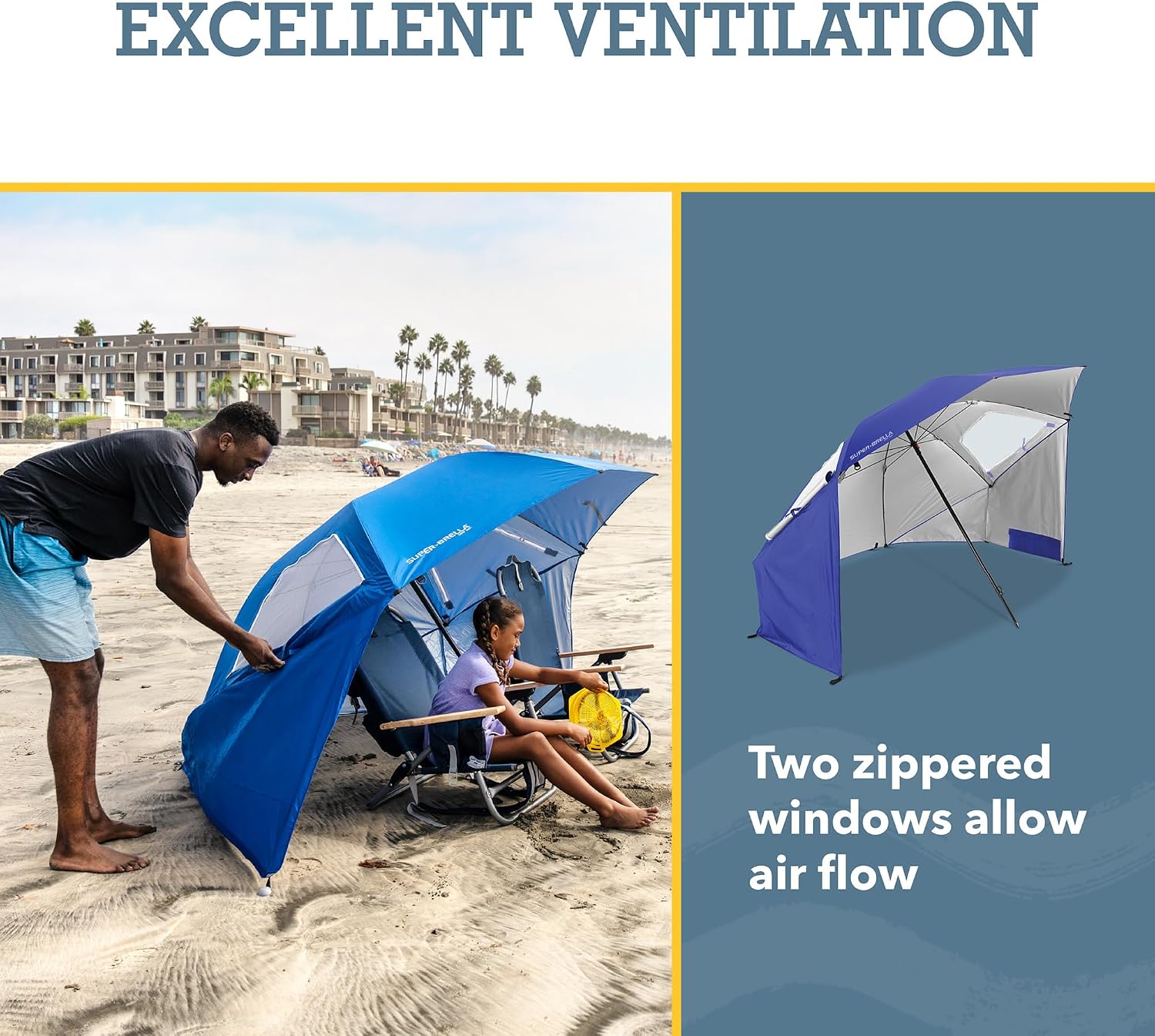 Sport-Brella Super-Brella UPF 50+ Sun and Rain Canopy Umbrella, 8 Foot Portable Beach Shelter with Side Panels, Wind Flaps, and Carry Bag, Blue - Image 7
