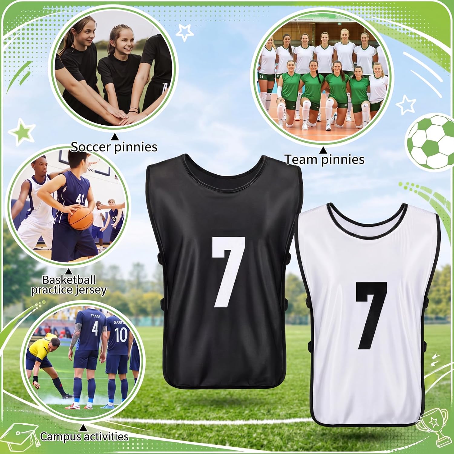Yahenda 24 Pcs Sports Pinnies Soccer Scrimmage Practice Vests Numbered Soccer Team Pennies with Belt for Adult - Image 7