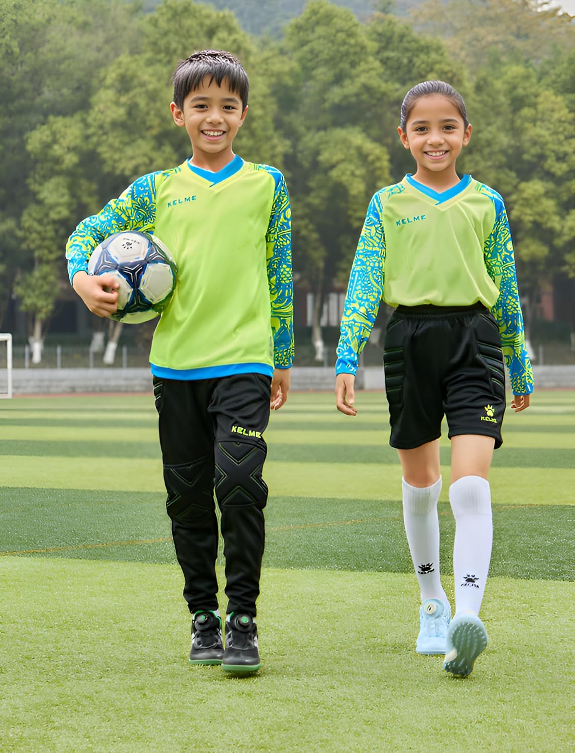 KELME Kids Padded Goalie Shirt,Youth Goalkeeper Jersey,Long Sleeve Soccer Football Training Uniform - Image 2