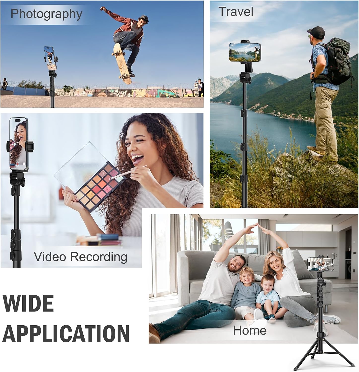 Liphisy 64” Tripod for Cell Phone & Camera, Phone Tripod with Remote and Phone Holder, Sturdy & Stable Height Adjustable Multi-Angle Shot Selfie Stick Tripod for Video Recording - Image 6