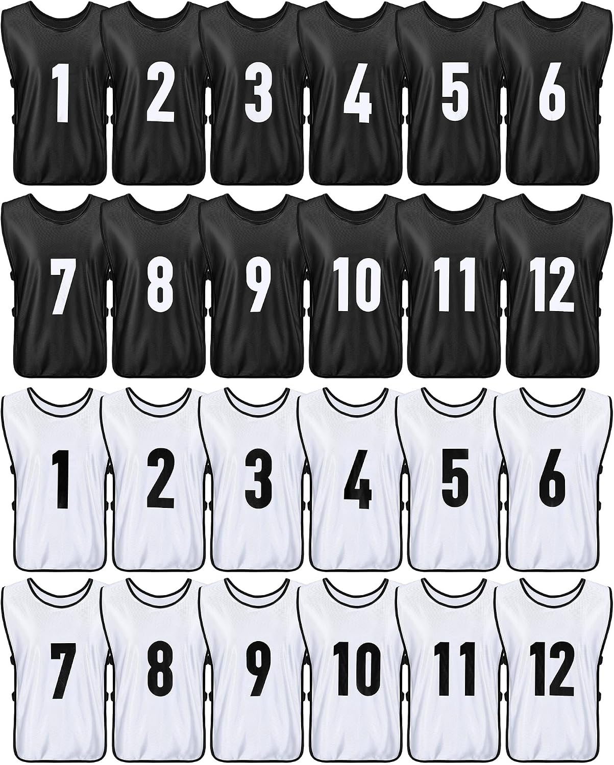Yahenda 24 Pcs Sports Pinnies Soccer Scrimmage Practice Vests Numbered Soccer Team Pennies with Belt for Adult