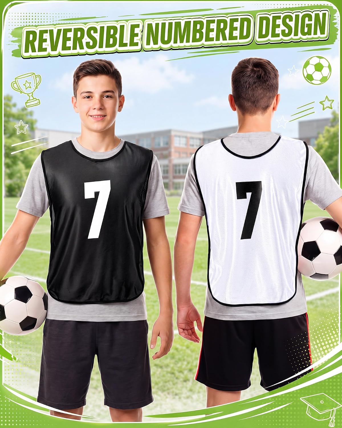 Yahenda 24 Pcs Sports Pinnies Soccer Scrimmage Practice Vests Numbered Soccer Team Pennies with Belt for Adult - Image 2