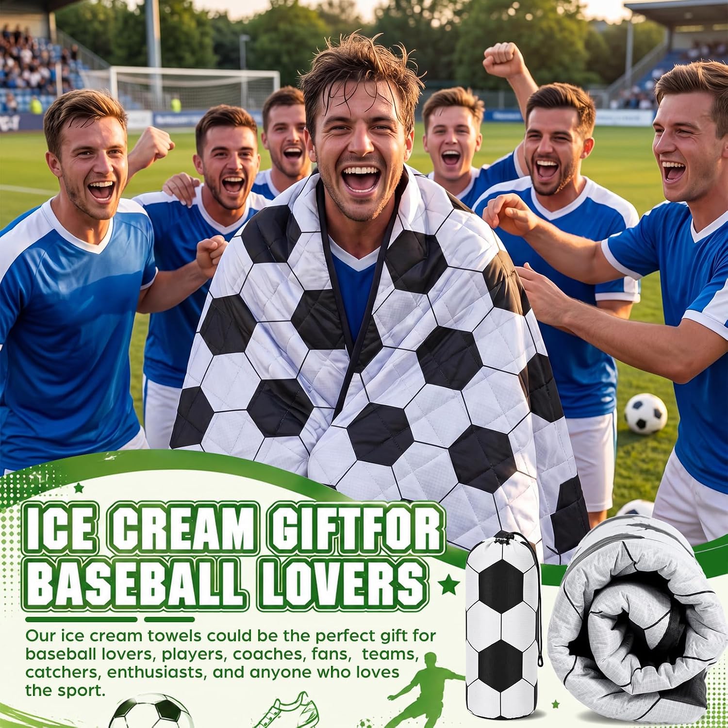 Outdoor Waterproof Stadium Blanket, 50'' x 60'' Soccer Pattern Fleece Blanket with Portable Bag for Camping Picnics Sporting Events, Gifts for Baseball Lovers, Sports Mom Must Haves - Image 5