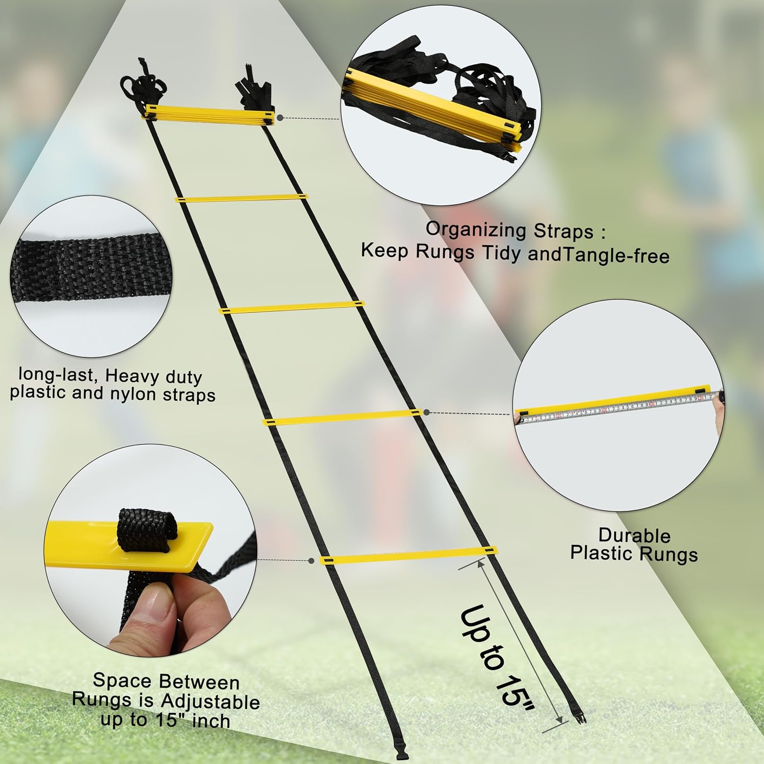 20ft Adjustable Agility Speed Ladder Training Ladder with Carry Bag - Soccer, Speed, Football Fitness Feet Training - Agility Training Equipment for Footwork Drills - Image 4