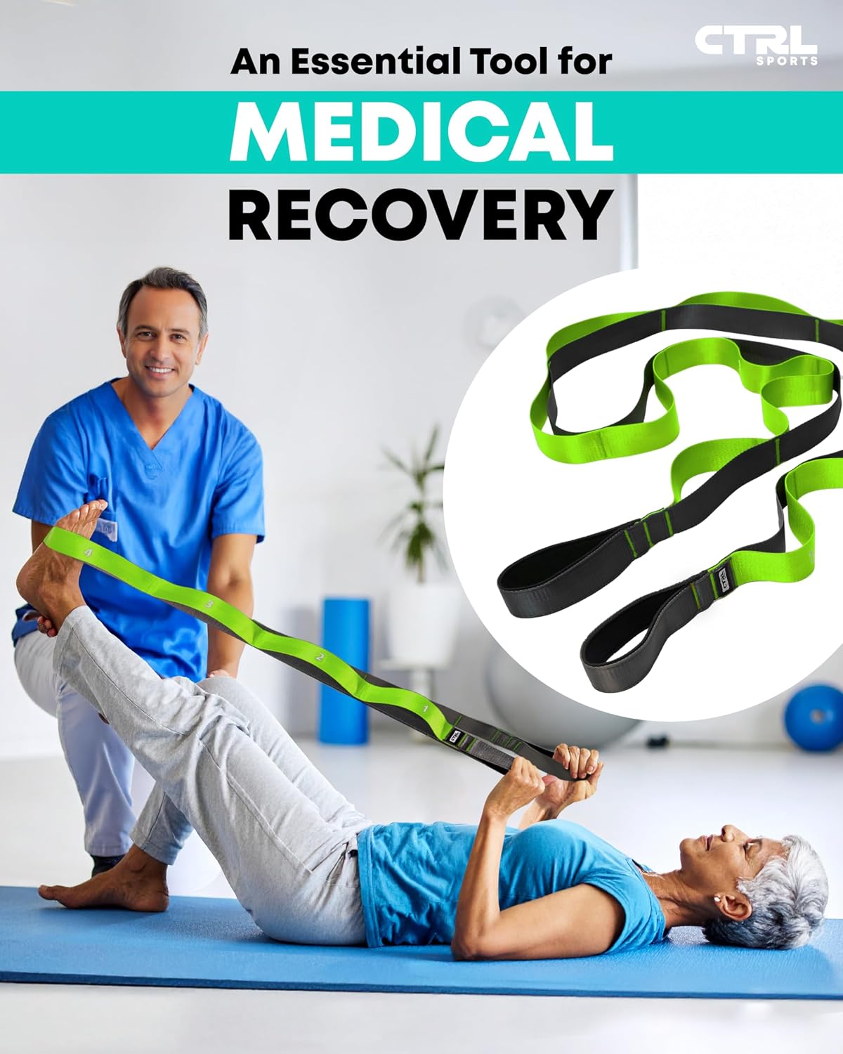 Stretching Strap with Loops - Non Elastic Yoga Strap for Physical Therapy | Video Exercises Included - Stretch bands for Stretching Equipment and Flexibility - Fascia, Hamstring & Leg Stretcher Belt - Image 6