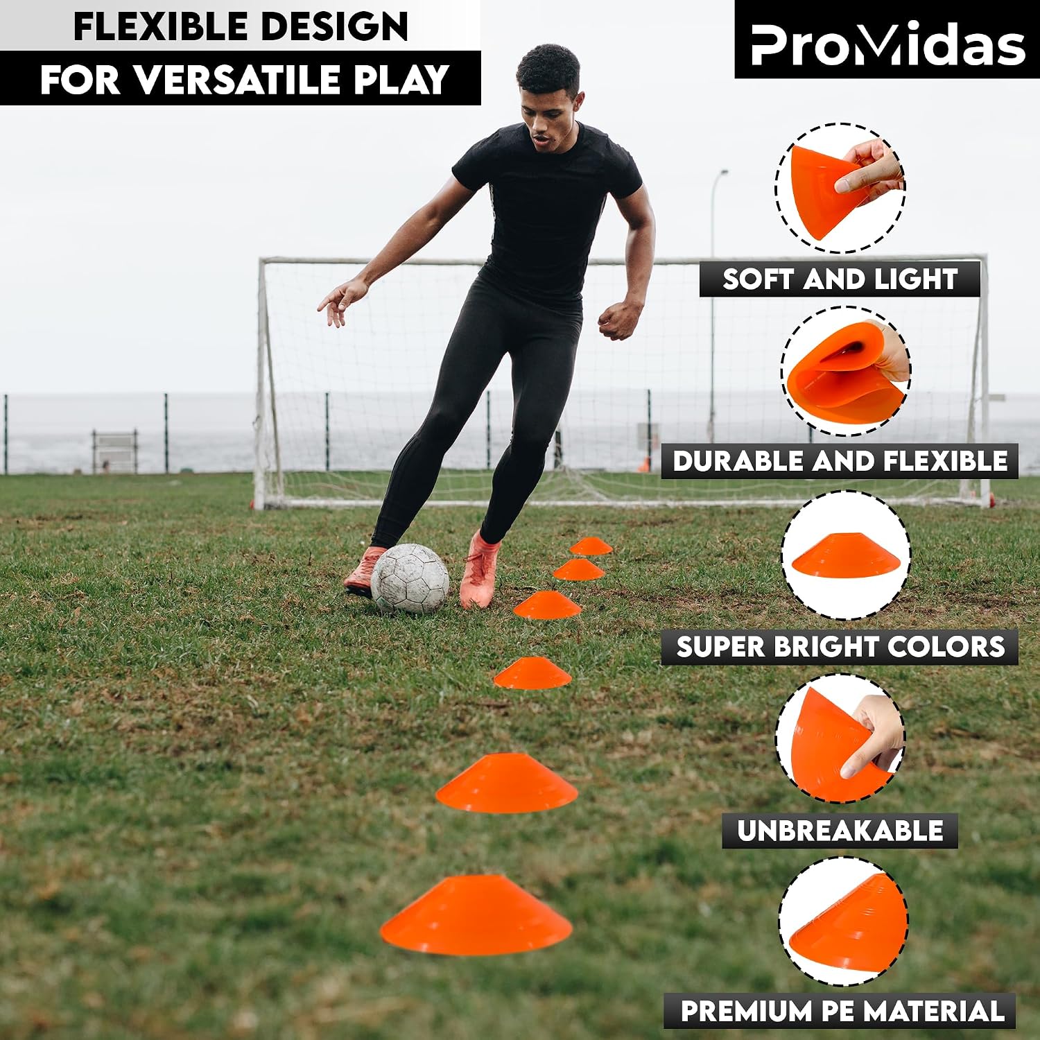 Disc Soccer Cones for Training Kids - 25/50/100/200 Small Plastic Cones for Sports Training - Flexible Conos for Soccer Practice Equipment, Basketball & Football Drills Equipment - Image 3