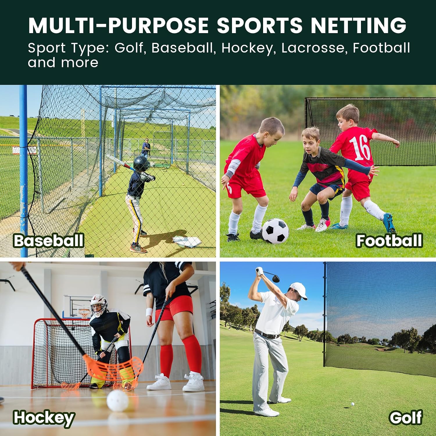 Sports Netting,Golf Practice Net Hitting Net Large | with 33ft Rope/4 hooks/12 elastic ropes, also for Hockey, Soccer, LAX, Baseball, Indoor and Outdoor - Image 8