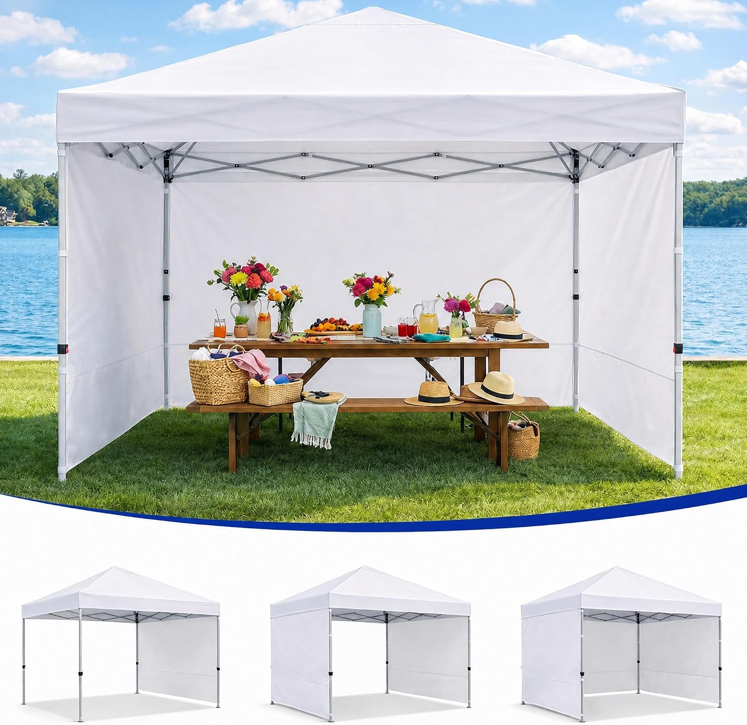 10 x 10 Canopy Sidewalls, 3 Pack Pop Up Canopy Walls, White | Sidewalls Only, Fits 10x10 Straight Leg Frames, 300D Oxford Fabric, Zipper Connections, Hook & Loop Straps - Image 7