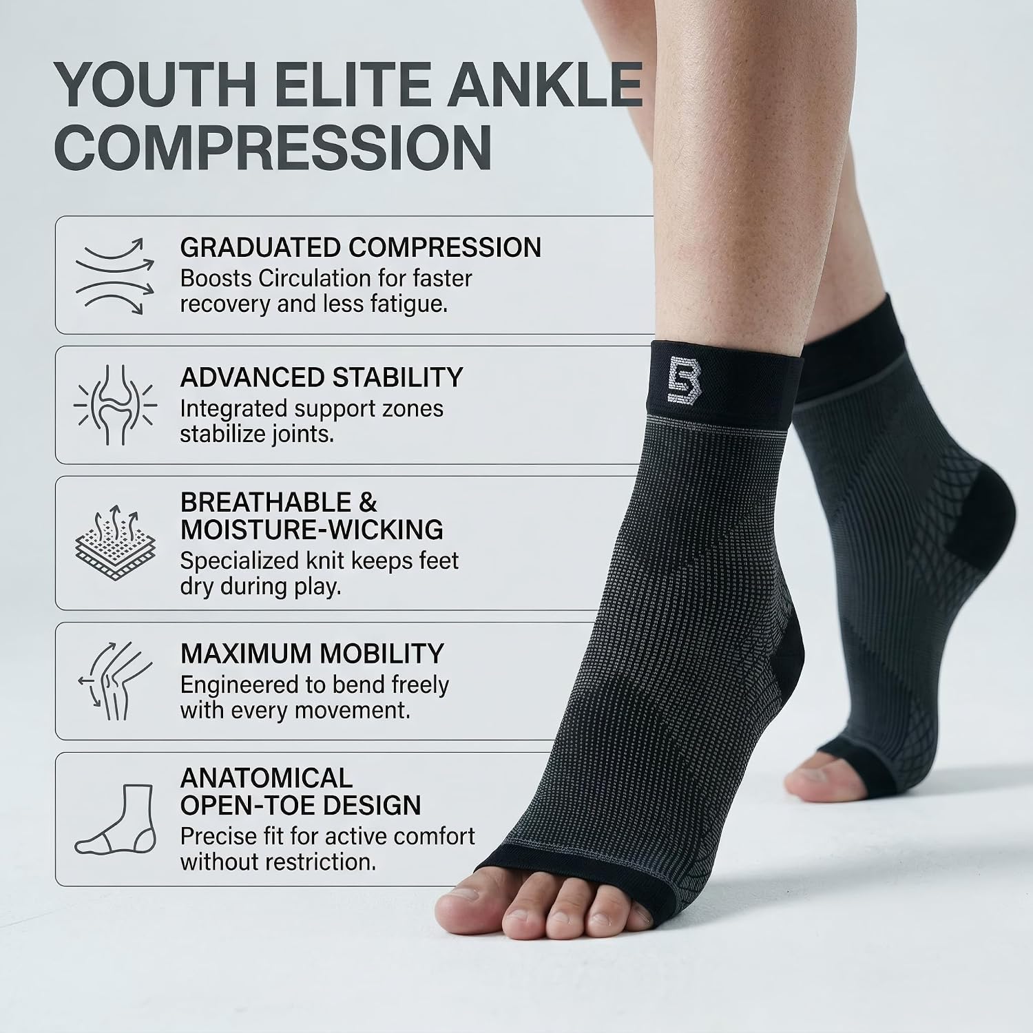 NMK Kids Compression Ankle Brace Youth Ankle Support Sleeve for Arthritis Boys Girls Basketball Soccer Running(1 Pair) - Image 5