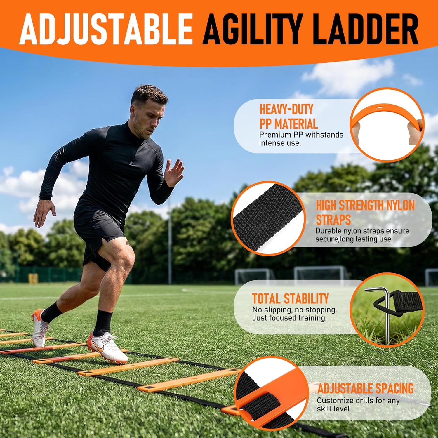 Agility Ladder,Soccer Training Equipment Set,20ft Speed Ladder,4 Agility Hurdles,Football Basketball Training Equipment,Football Accessories for Kids Youth Adults | Footwork, Speed & Agility Training - Image 3