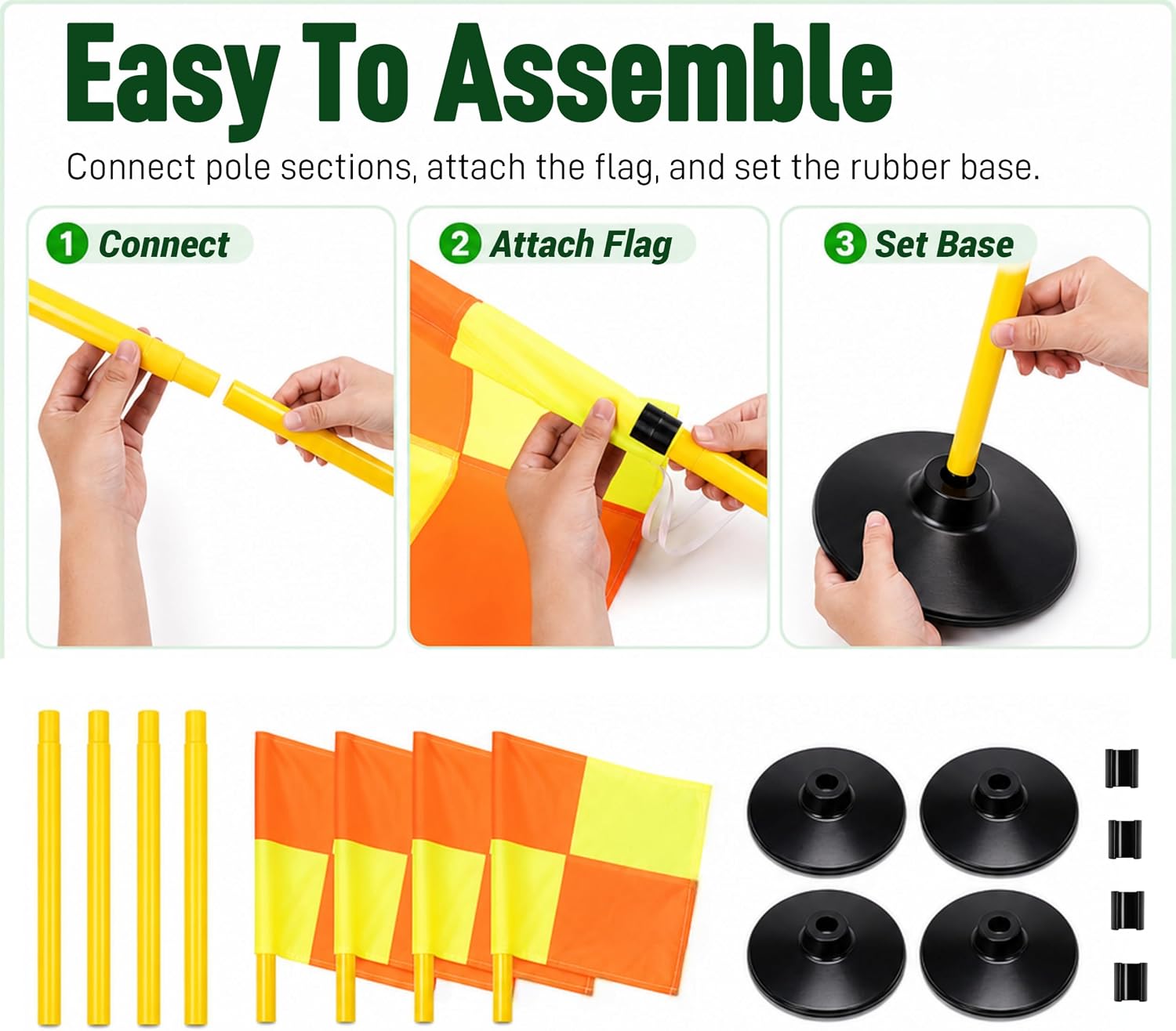 4 Set Soccer Corner Flags, 5 FT Adjustable Poles, Rubber Bases | Speed and Agility Training Equipment, Portable Field Marker Set With Storage Bag for Soccer Practice, Dog and Horse Agility - Image 6