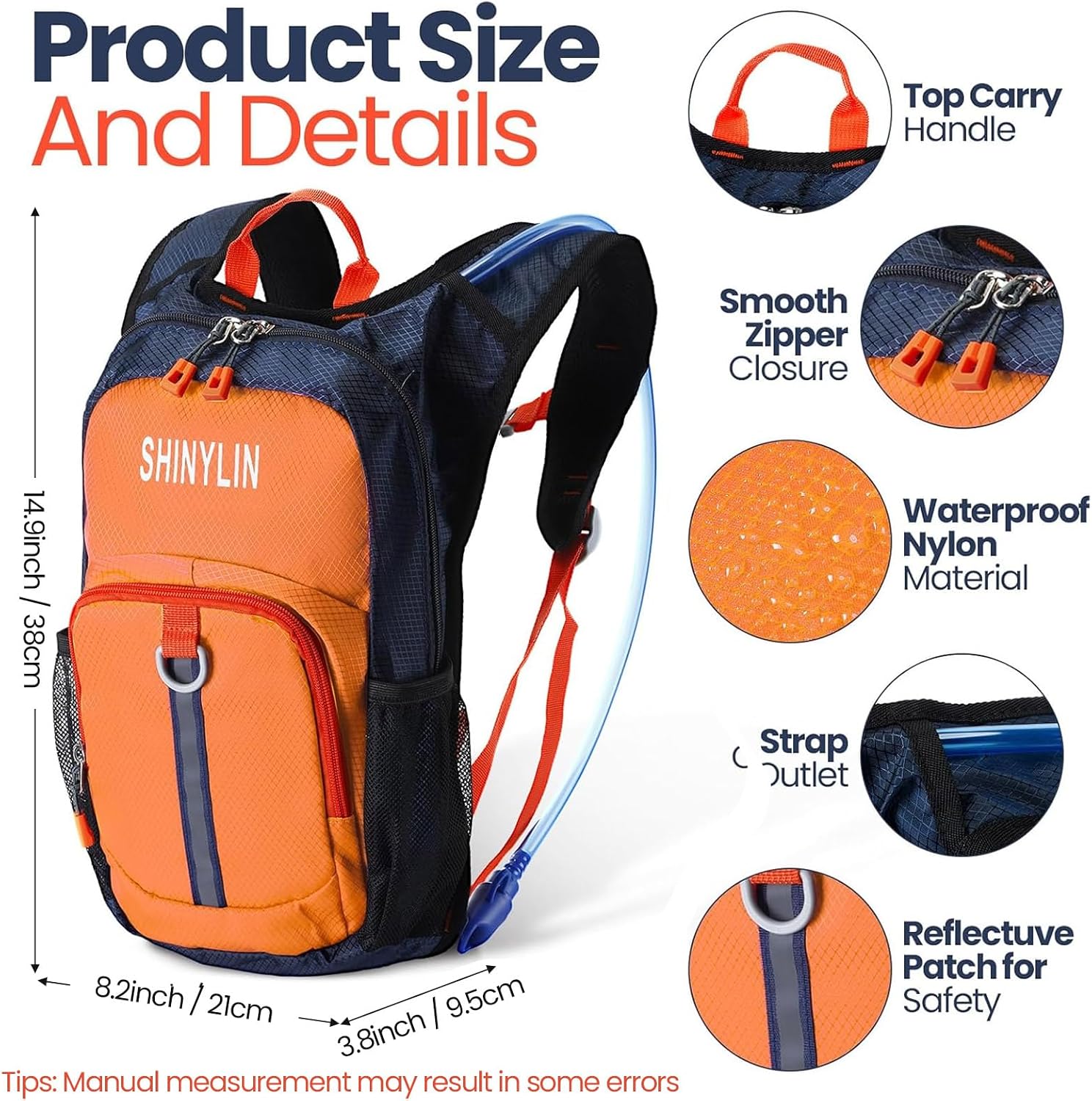 Shinylin Kids Hydration Backpack with 1.5L Water Bladder Hiking Backpack Lightweight for Boys or Girls Children Biking Climbing Running Cycling - Image 2