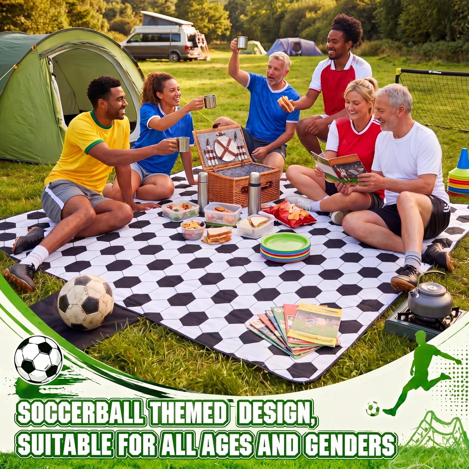 Outdoor Waterproof Stadium Blanket, 50'' x 60'' Soccer Pattern Fleece Blanket with Portable Bag for Camping Picnics Sporting Events, Gifts for Baseball Lovers, Sports Mom Must Haves - Image 4