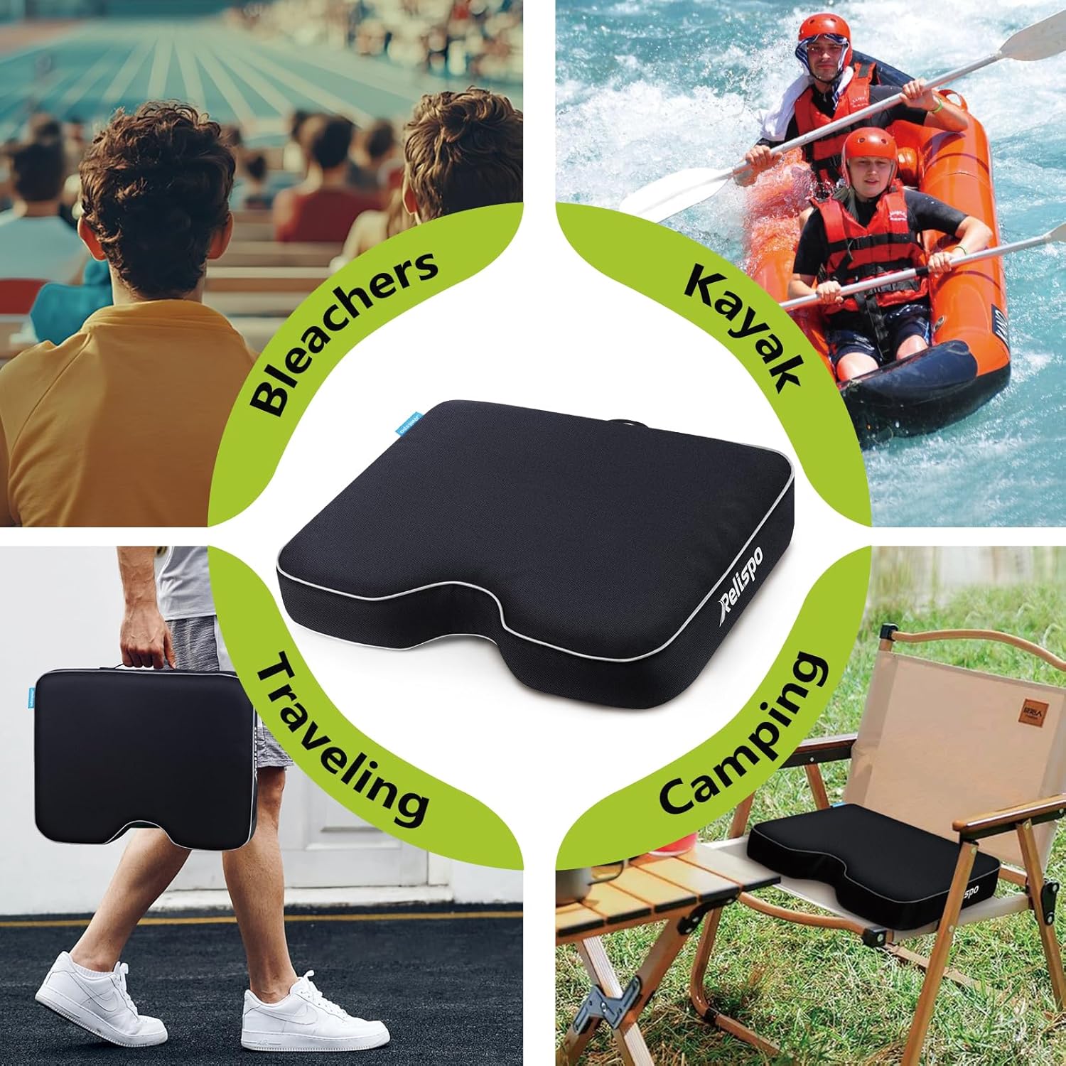 Stadium Seat Cushion for Bleachers, 2-in-1 Reversible Soft & Firm | Bleacher Cushion with Memory & High-Density Foam, Ergonomic Non-Slip Design, Portable for Indoor & Outdoor Sports, Events - Image 6