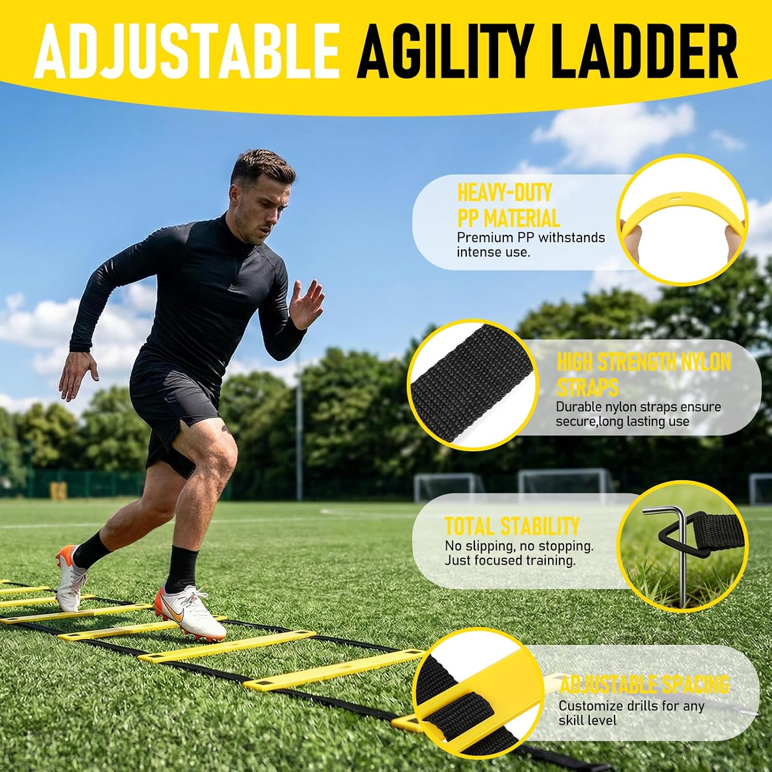 Agility Ladder,Soccer Training Equipment Set,20ft Speed Ladder,4 Agility Hurdles,Football Basketball Training Equipment,Football Accessories for Kids Youth Adults | Footwork, Speed & Agility Training - Image 3