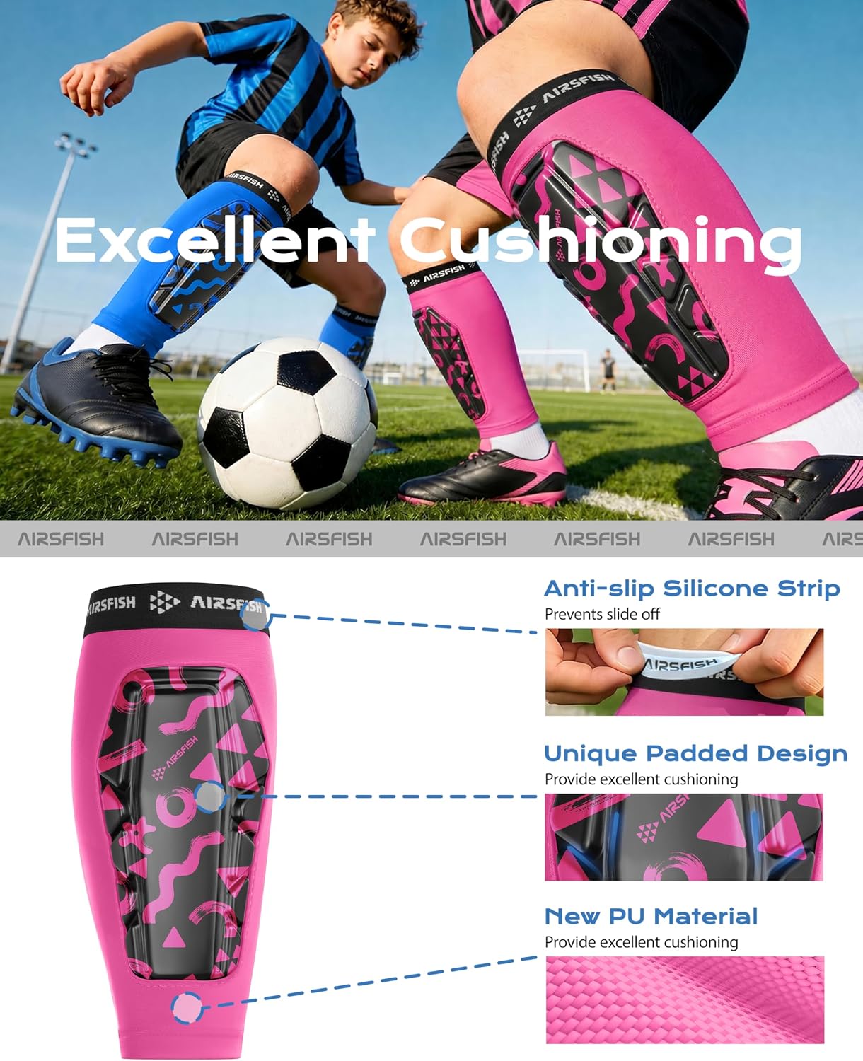 Soccer Shin Guards for Kid Youth, Protective Shin Defender Sleeve | Impact-Resistant Material | Breathable | Lightweight | Anti-slip Grip | Integrated One-Piece Tibia Protect | Machine-washable - Image 3