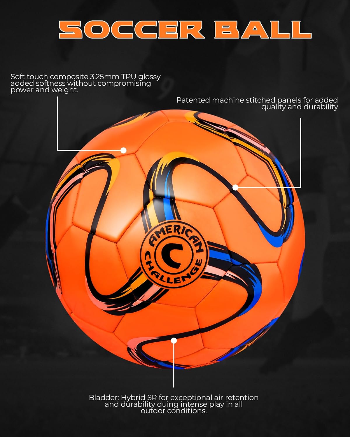 American Challenge Brasilia Soccer Ball Size 5, 4, 3 & 2 | Durable TPU casing with Hybrid SR bladder for reliable bounce, ideal for training and recreational play - Image 2