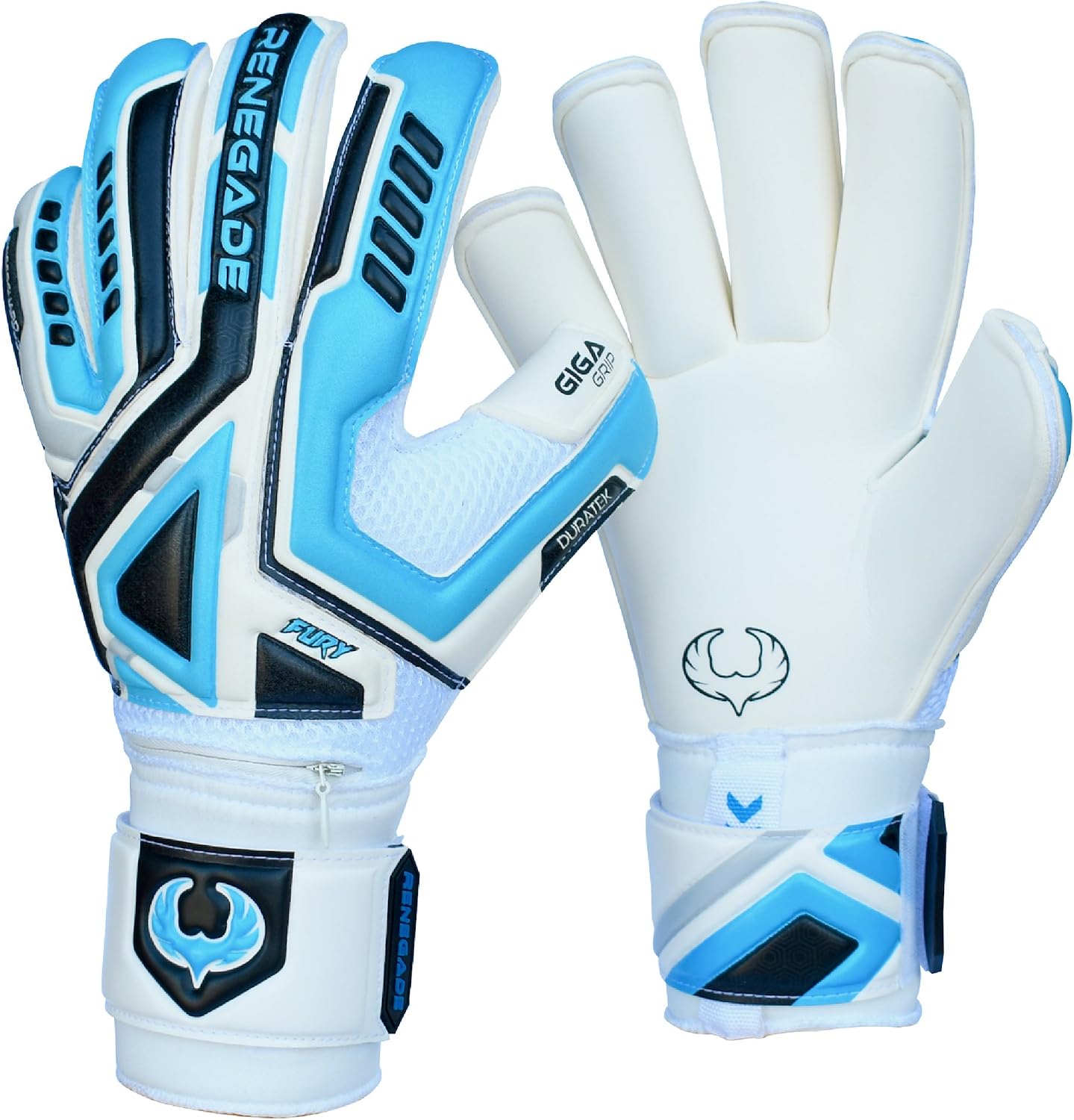Renegade GK Fury Goalie Gloves with Microbe-Guard - Adult, Youth, Kids (Sizes 6-11) Pro-Tek Fingersaves & 4+3MM Giga Grip | High Performance Pro-Level Goalkeeper Glove | Based in USA