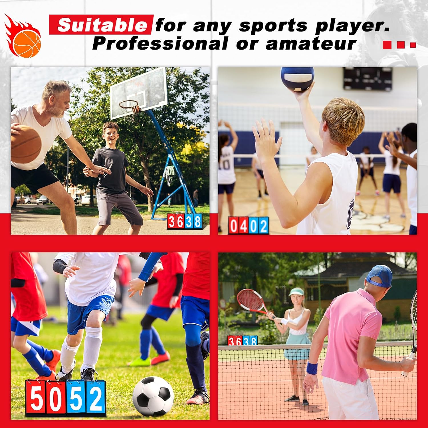 Hiboom Portable Scoreboard Flipper Table Top Score Keeper Waterproof 4 Digital Scoreboard Flipper for Basketball Soccer Tennis Volleyball Cornhole Sports Games P. E Classroom Activities - Image 4