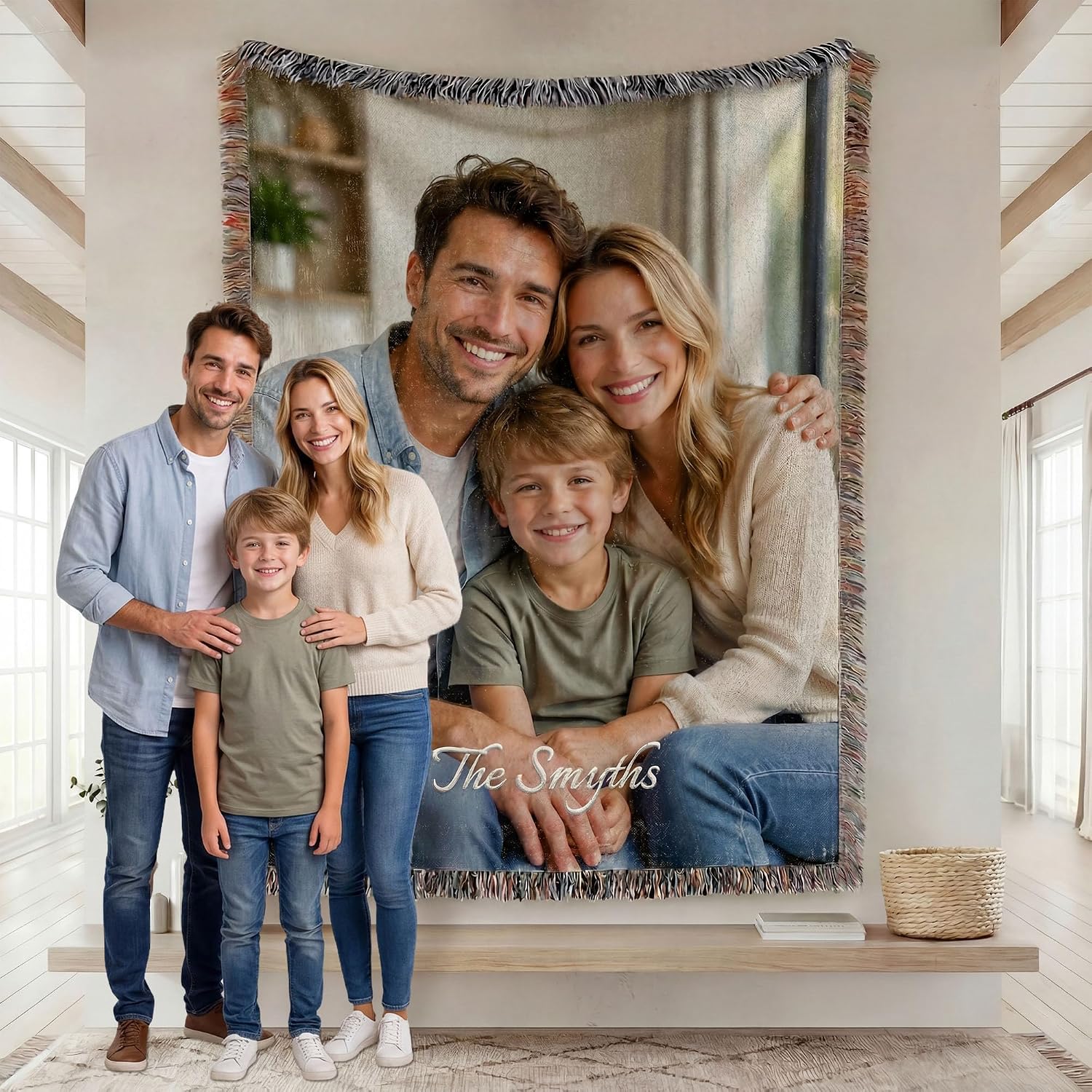 Custom Woven Photo Tapestry Blanket 100% Cotton Picture Tapestry Decor | Personalized Wedding Room Decor