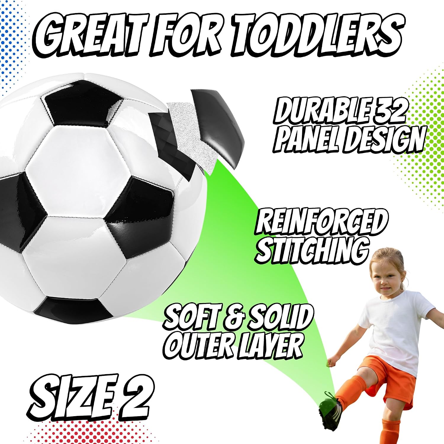 PlayBolt Black & White Soccer Balls - Sizes 2, 3, 4, 5 for Kids, Toddlers & Adults - Pack of 1 or 4 with Pump - Image 4