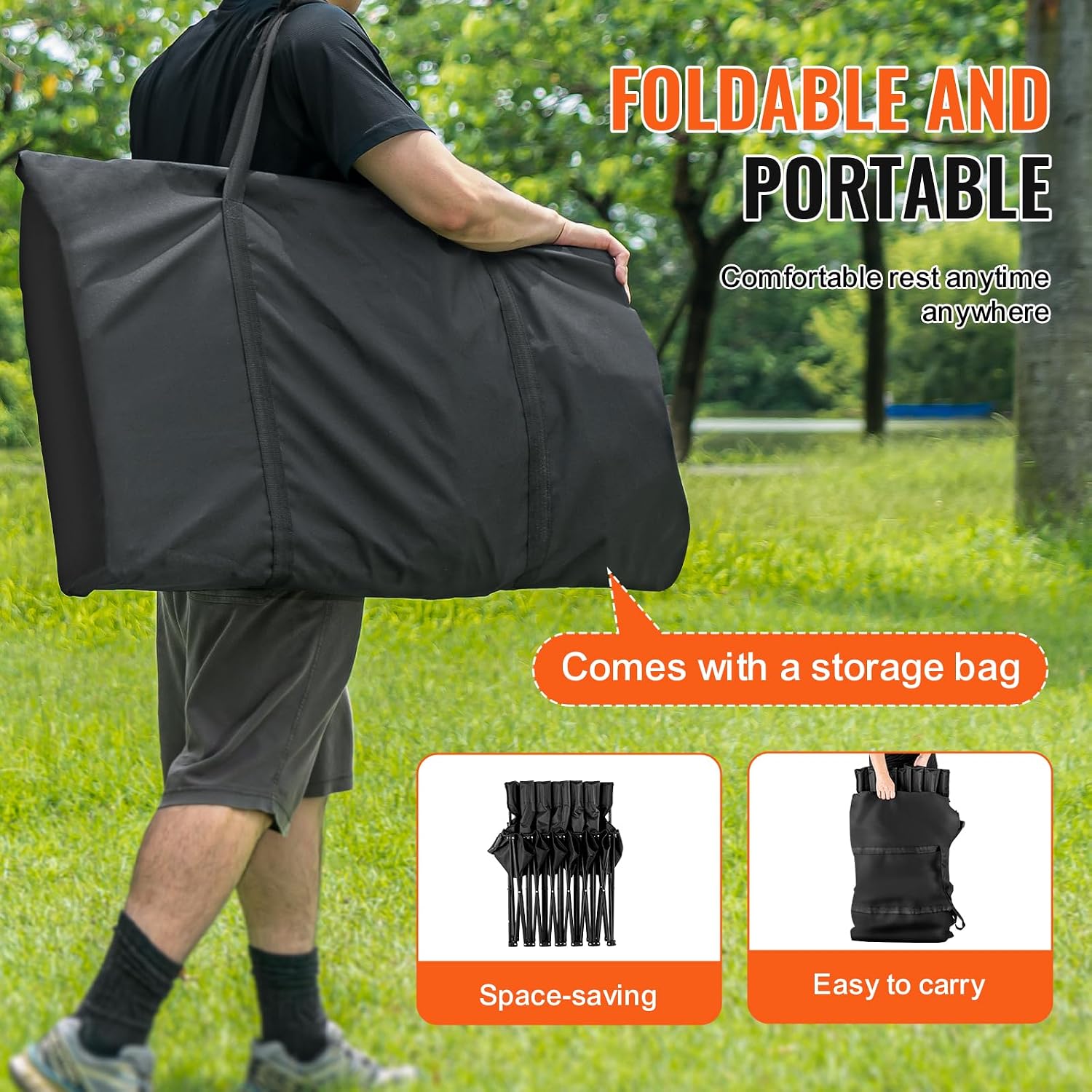 VEVOR Portable Folding B ench, 6 Seats Foldable Sideline B ench, Outdoor Camping Bench Chair with Carry Bag & Backrest, Team Sport Sideline B ench, No Assembly Instant Seating, Black | Lightweight Foldable Sideline Seating with Side Pockets, Carrying Bag, and Back Rest, for Football, Baseball, Camping, Black - Image 7