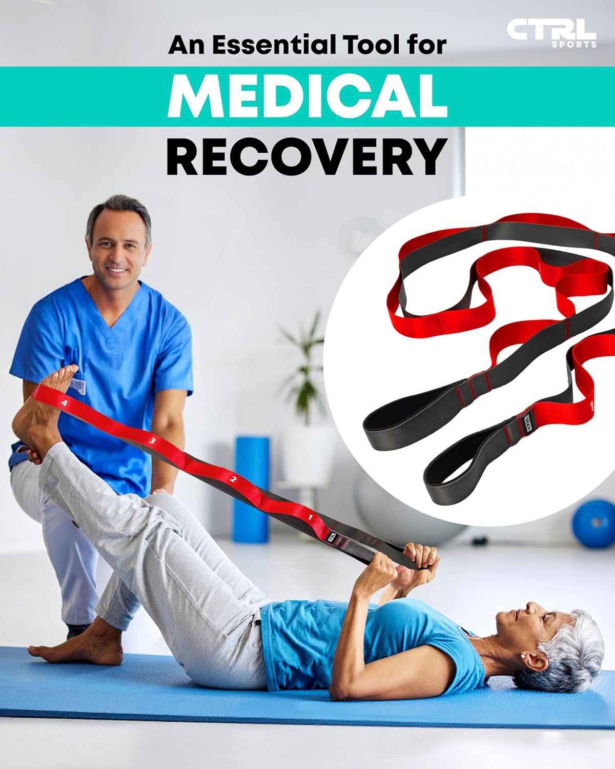 Stretching Strap with Loops - Non Elastic Yoga Strap for Physical Therapy | Video Exercises Included - Stretch bands for Stretching Equipment and Flexibility - Fascia, Hamstring & Leg Stretcher Belt - Image 6