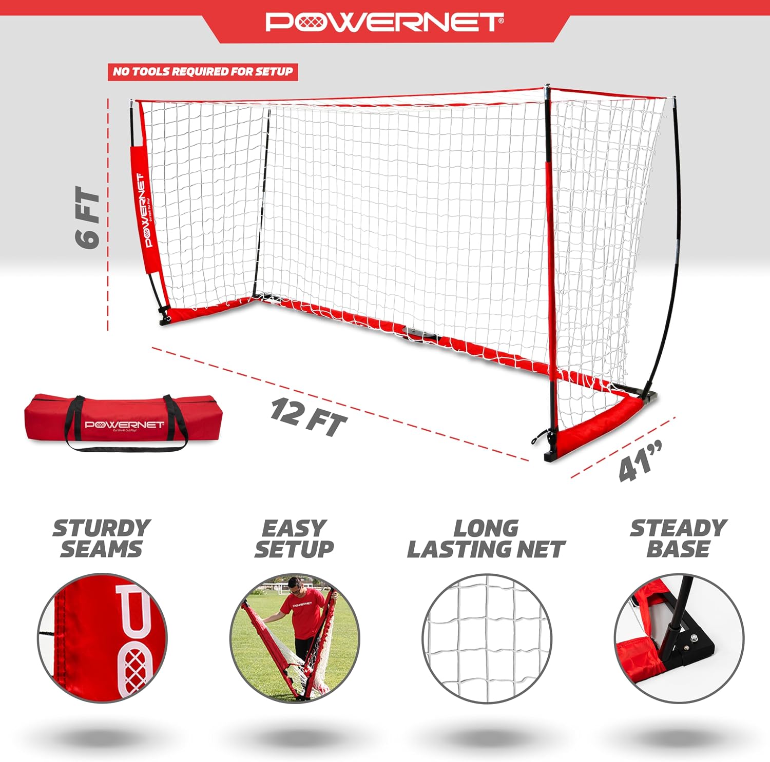 PowerNet Soccer Goal for Backyard, 3Mx2M / 6x4 / 8x4 / 12x6 / 14x7 /18.5x6.5 / 21x7 / 24 x 8 Portable Soccer Net, Sports & Outdoors Training Equipment, Quick Setup 1 Goal & Zipper Storage Bag - Image 3