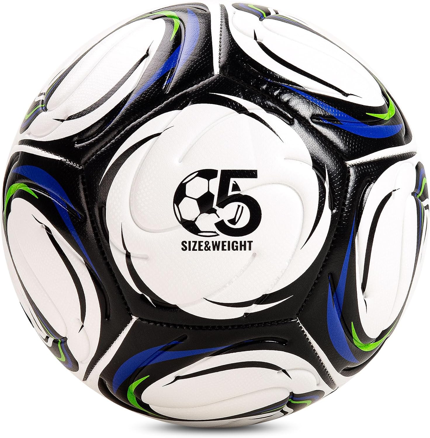 Soccer Ball Size 5 with Pump, Durable Training Ball for Indoor Outdoor Use | Textured cover and reinforced stitching support responsive touch, control and repeated play on grass, turf and courts.