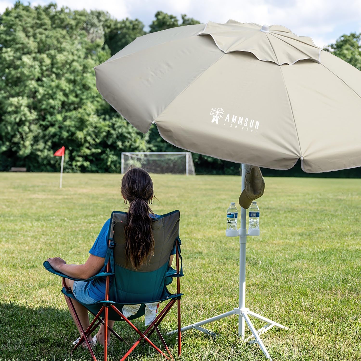AMMSUN Shade Umbrella, Premium Portable Umbrella with Stand, 6.5ft Lightweight Free Standing Canopy for Sporting Games, Adjustable Instant Sun Protection and Easy to Carry, Beige - Image 4