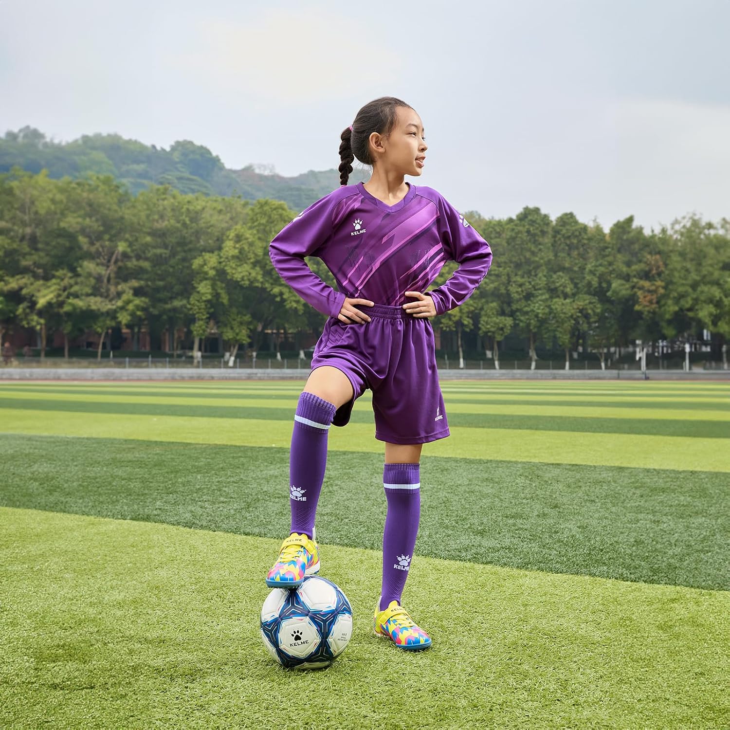 KELME Kids Goalie Shirt,Goalkeeper Jersey Padded Long Sleeve Soccer Football Training Uniform for Youth,Purple Kid Size 6 - Image 3