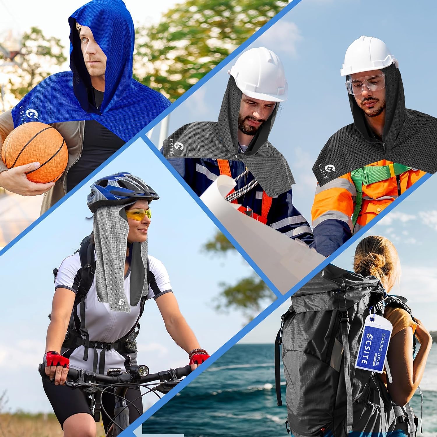 CSITE Cooling Hoodie Towels, Instant Cooling Towels for Neck and Face, UPF 50 Sun Protection, Ice Towel for Hot Weather, Head Towel for Sports, Camping, Cycling & More Activities - Image 7
