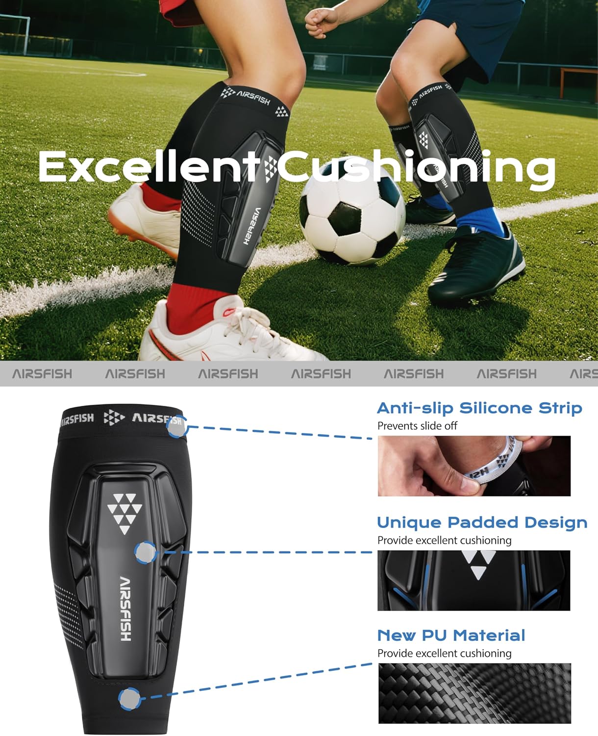 Soccer Shin Guards for Kid Youth, Protective Shin Defender Sleeve | Impact-Resistant Material | Breathable | Lightweight | Anti-slip Grip | Integrated One-Piece Tibia Protect | Machine-washable - Image 2