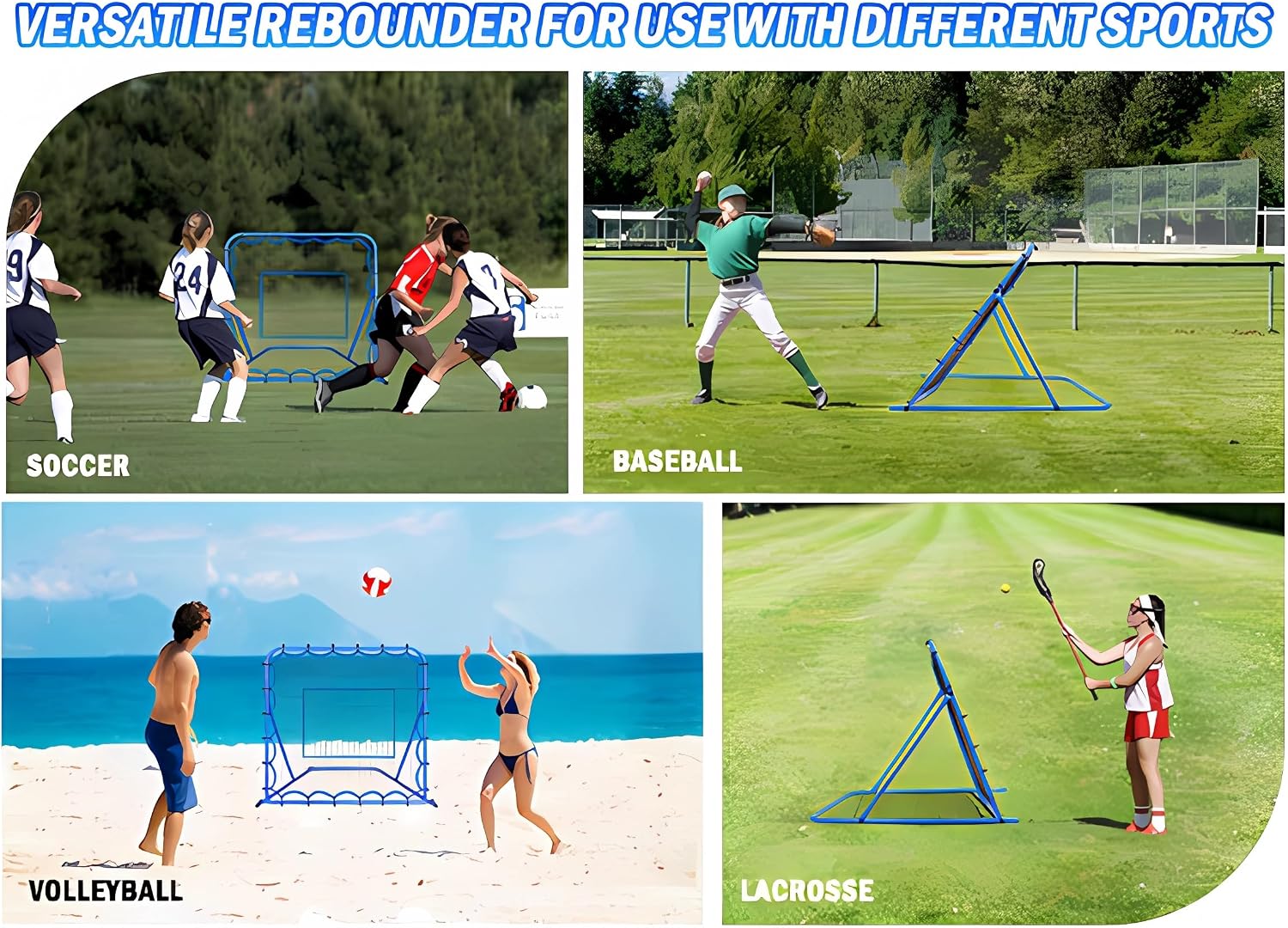 Soccer Baseball Rebounder Soccer Goal Net, Volleyball Rebound Pitchback Net | Quick Switch Angle Soccer Softball Training for Ball Control, Passing, Bounce Back Practice, Easy Setup Lacrosse Soccer Gifts - Image 8