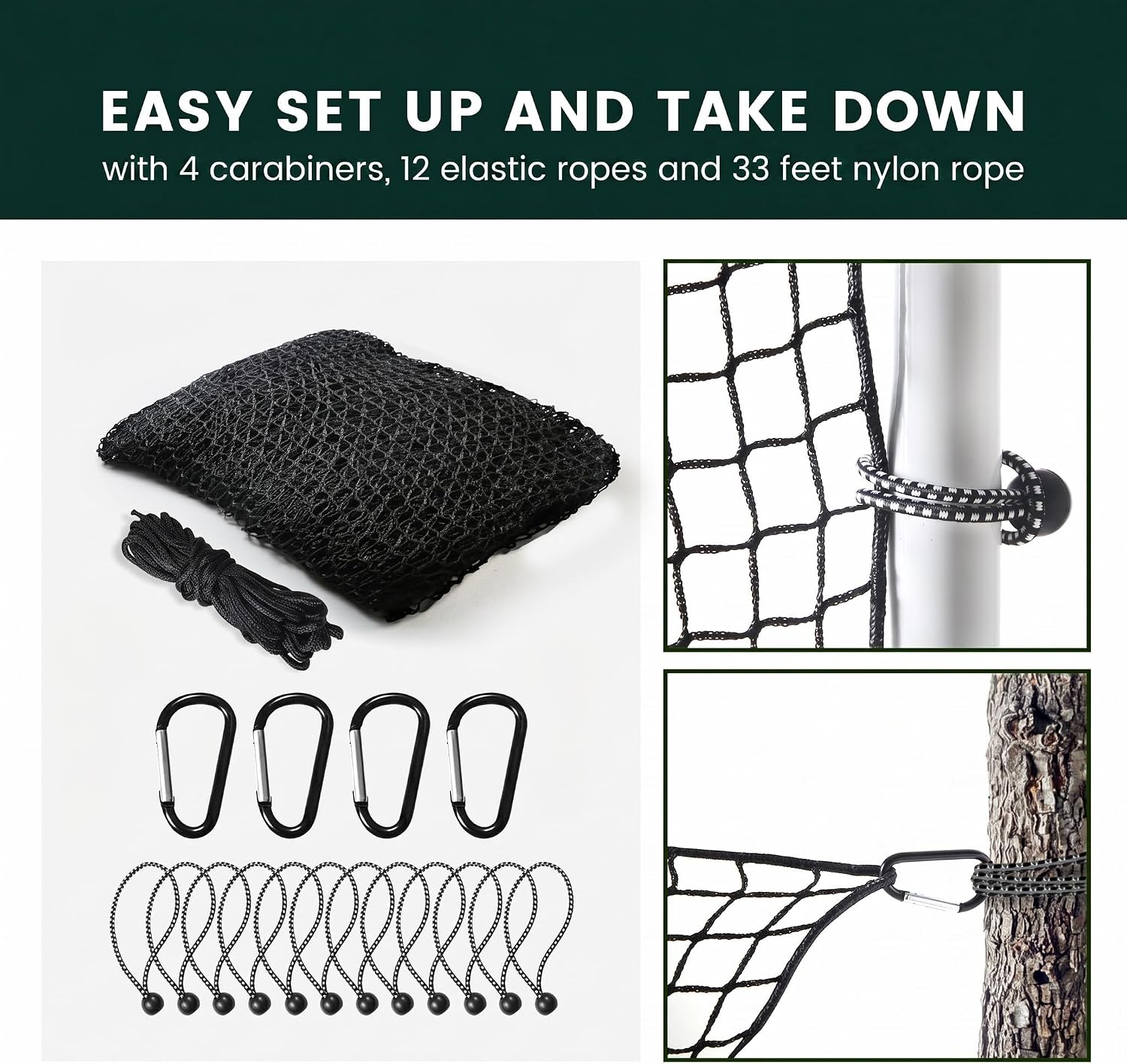 Sports Netting,Golf Practice Net Hitting Net Large | with 33ft Rope/4 hooks/12 elastic ropes, also for Hockey, Soccer, LAX, Baseball, Indoor and Outdoor - Image 5