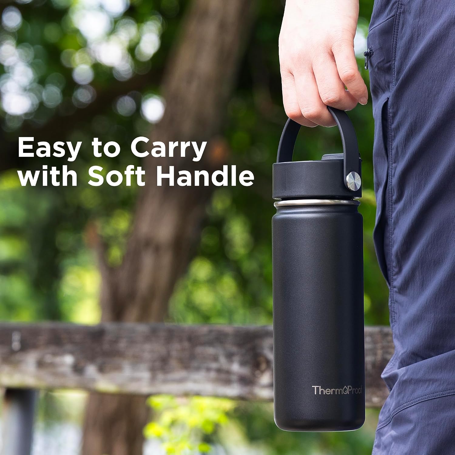 ThermoProof Insulated Water Bottle – Stainless Steel, Wide Mouth, Flip & Spout Lids, Leakproof, Dishwasher Safe, Reusable – Keeps Drinks Hot or Cold – for Adults & Kids – 18oz, Black - Image 9