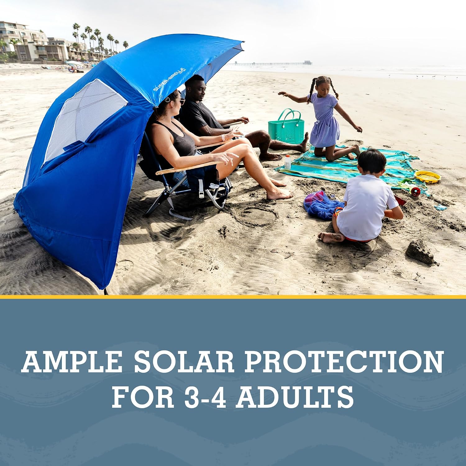 Sport-Brella Super-Brella UPF 50+ Sun and Rain Canopy Umbrella, 8 Foot Portable Beach Shelter with Side Panels, Wind Flaps, and Carry Bag, Blue - Image 3