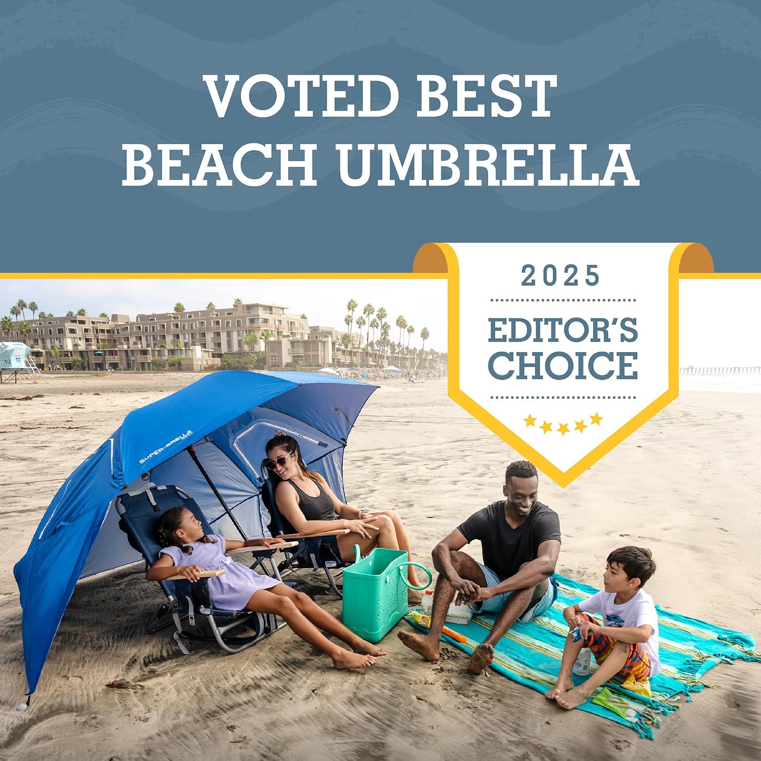 Sport-Brella Super-Brella UPF 50+ Sun and Rain Canopy Umbrella, 8 Foot Portable Beach Shelter with Side Panels, Wind Flaps, and Carry Bag, Blue - Image 2