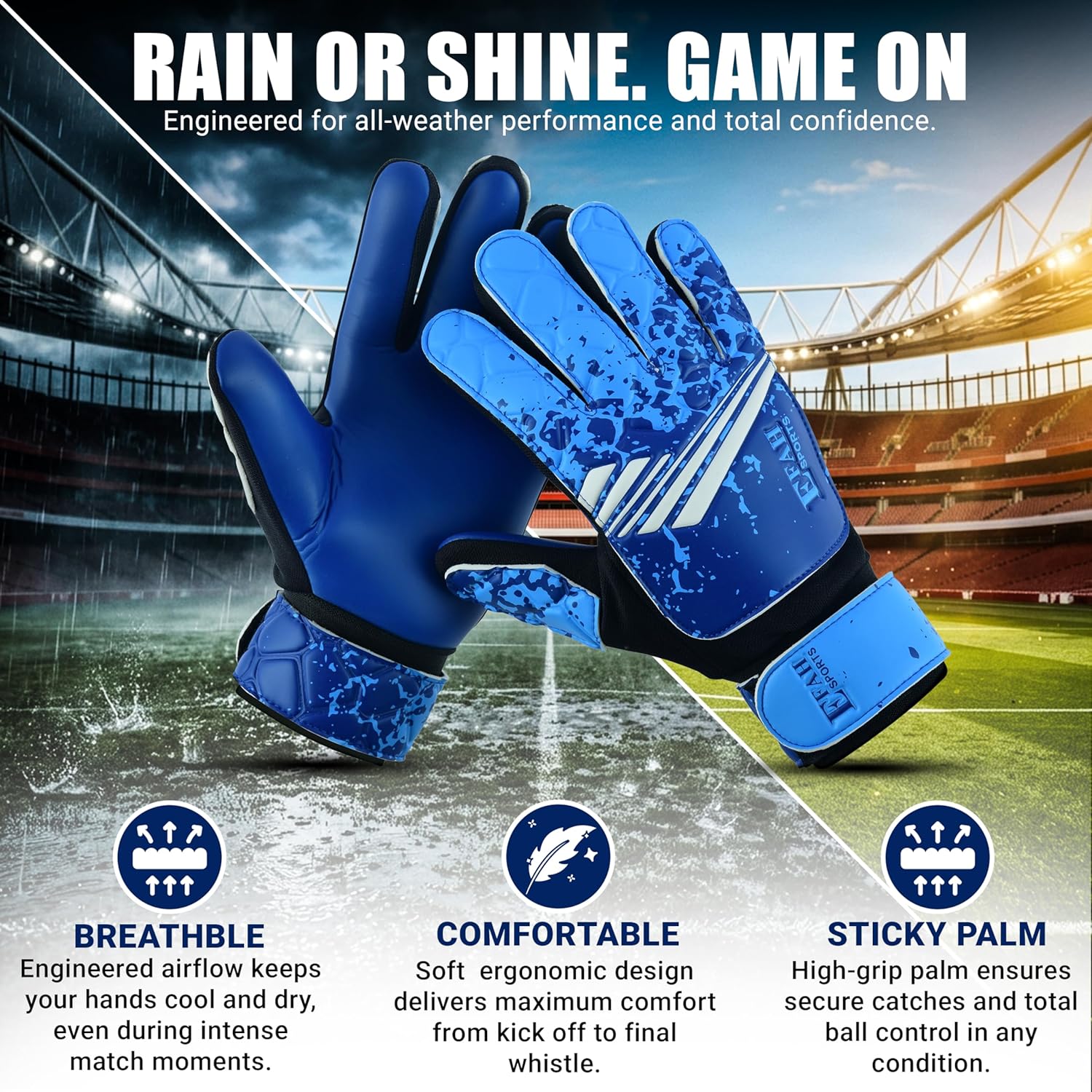 Soccer Goalie Goalkeeper Gloves for Kids Boys Children Youth | Strong Grip Latex Palm - Image 2