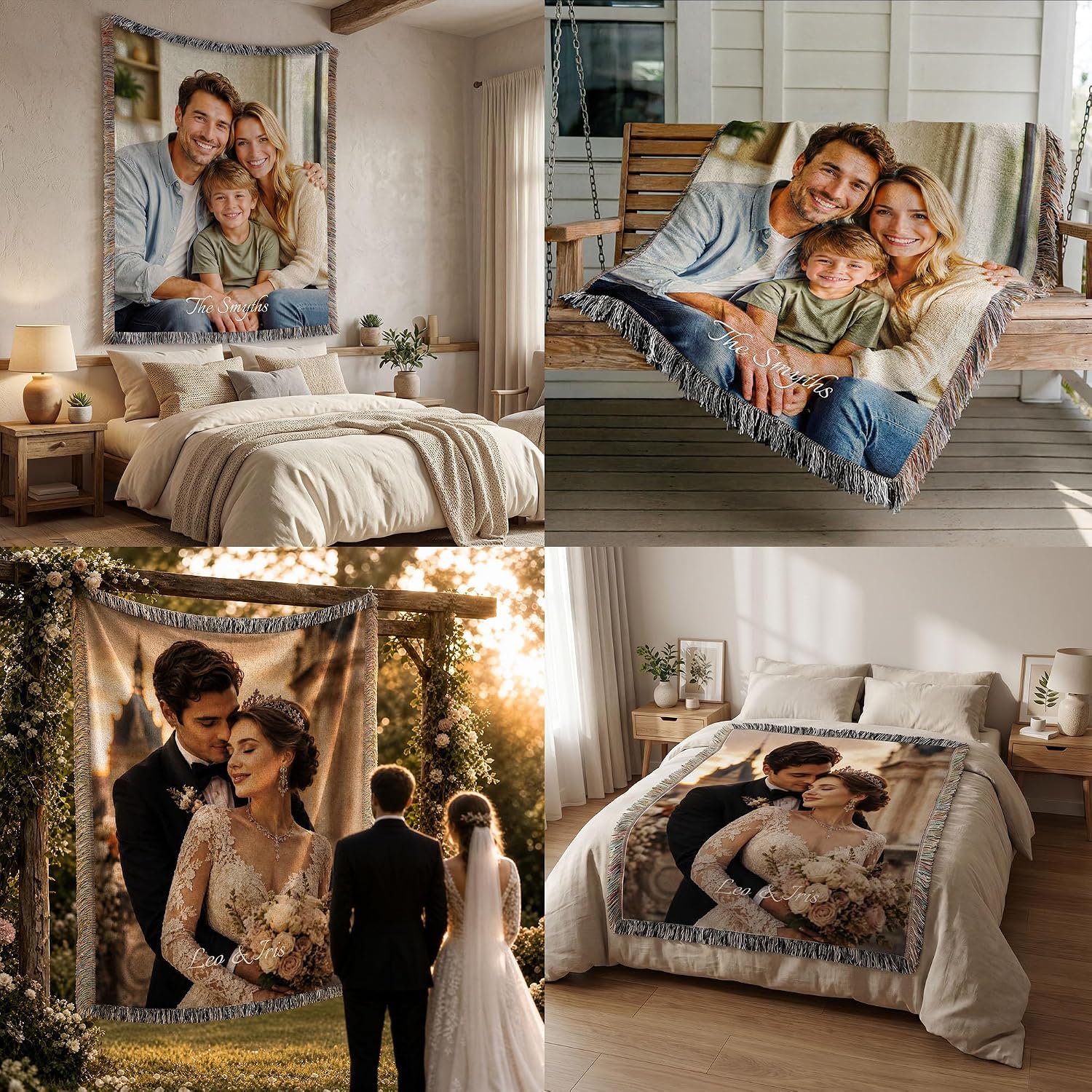 Custom Woven Photo Tapestry Blanket 100% Cotton Picture Tapestry Decor | Personalized Wedding Room Decor - Image 6