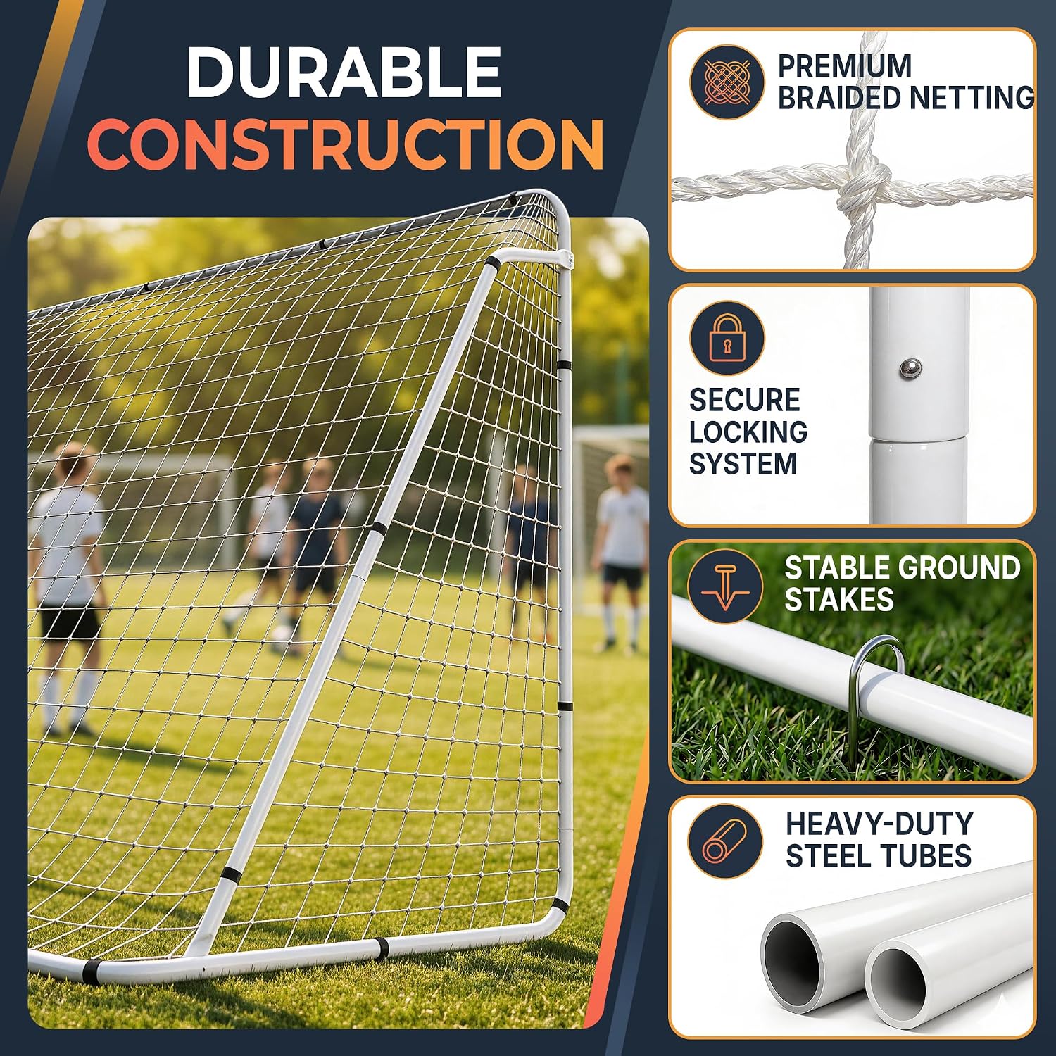 ZENY Portable Soccer Goal, Backyard, Training and Tounament Size | 12x6, 6x4, 24x8 ft Steel Frame Goal, All Weather Net, Indoor Outdoor Backyard Training Soccer Goal for Youth Adults - Image 5