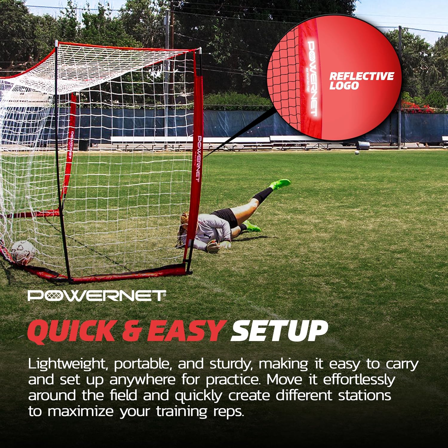 PowerNet Soccer Goal for Backyard, 3Mx2M / 6x4 / 8x4 / 12x6 / 14x7 /18.5x6.5 / 21x7 / 24 x 8 Portable Soccer Net, Sports & Outdoors Training Equipment, Quick Setup 1 Goal & Zipper Storage Bag - Image 6