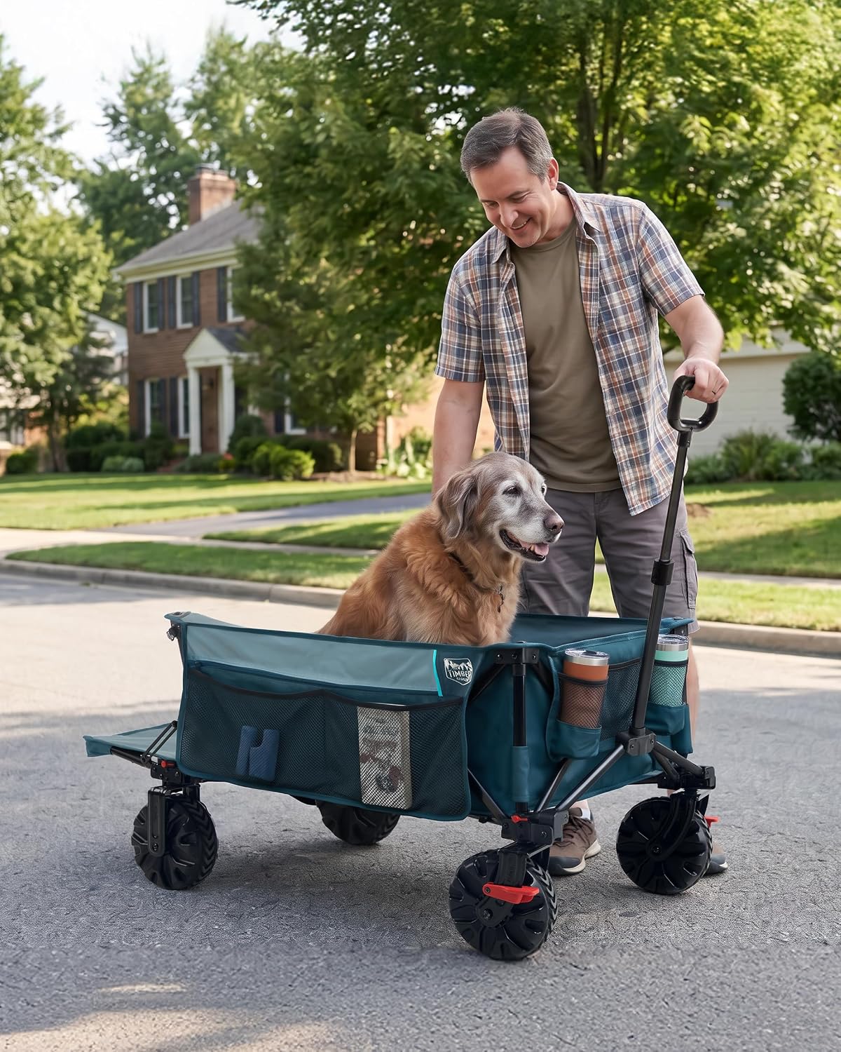 TIMBER RIDGE 600L Beast Wagon 26" W Extra Wide All Terrain Folding w/Big Wheels, Cargo Net & Tailgate, 26" W and 54.5" L, 400lbs Heavy Duty Collapsible Portable Cart for Camping, Sports, Dogs, Blue - Image 2